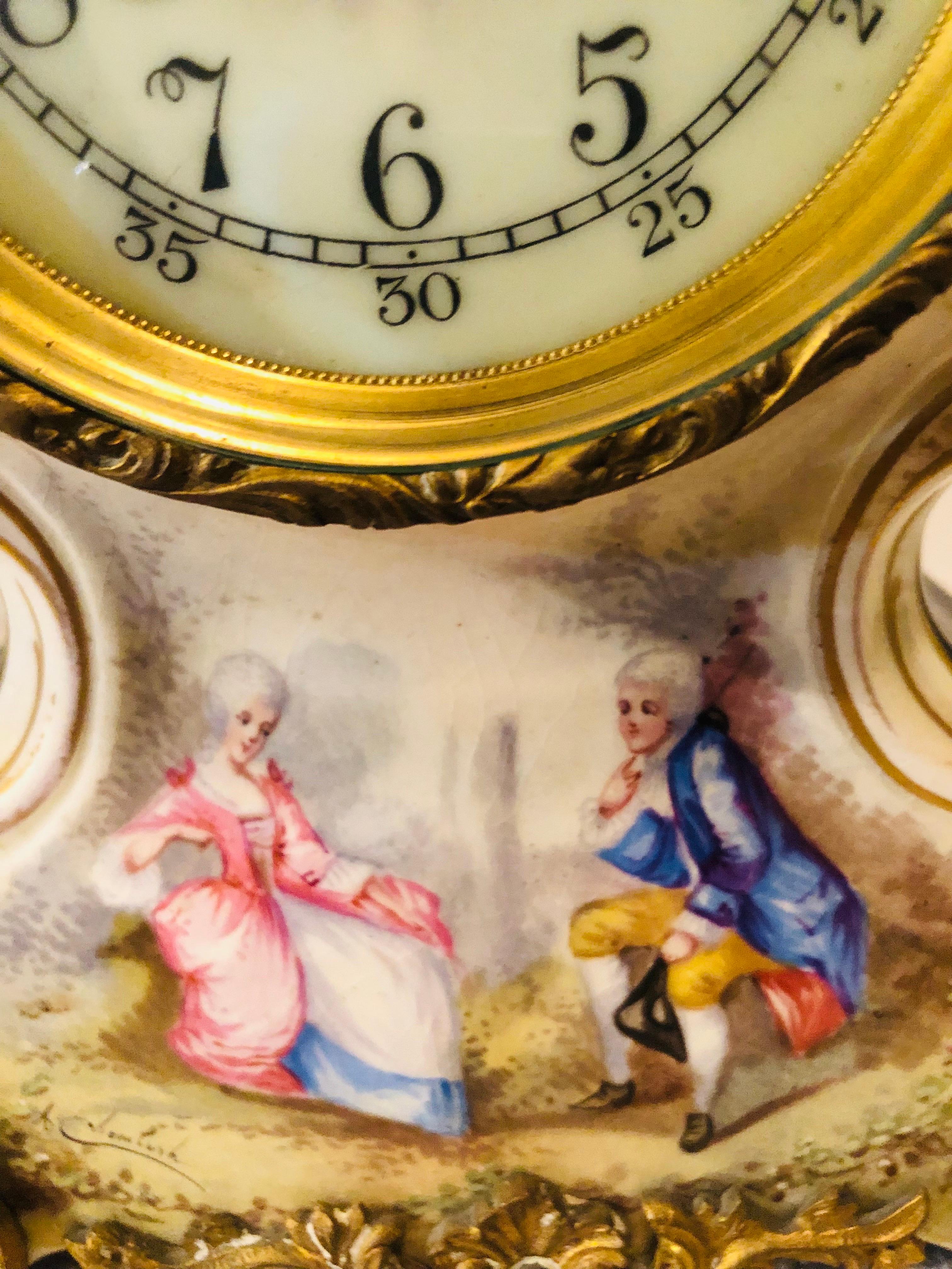 French Cobalt Porcelain Clock with Hand-painted Scene of Lovers and Cherubs For Sale 11