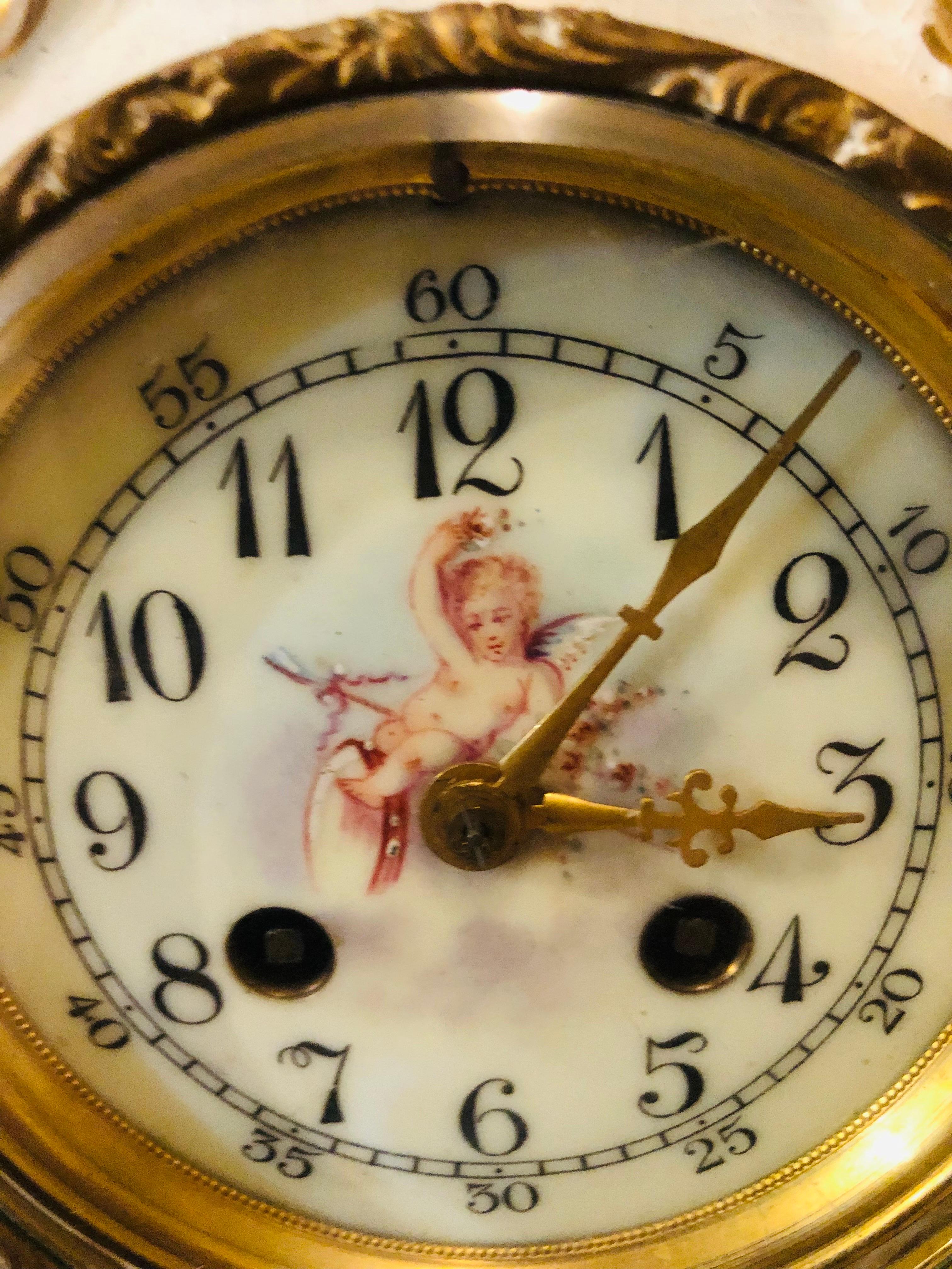 French Cobalt Porcelain Clock with Hand-painted Scene of Lovers and Cherubs For Sale 12
