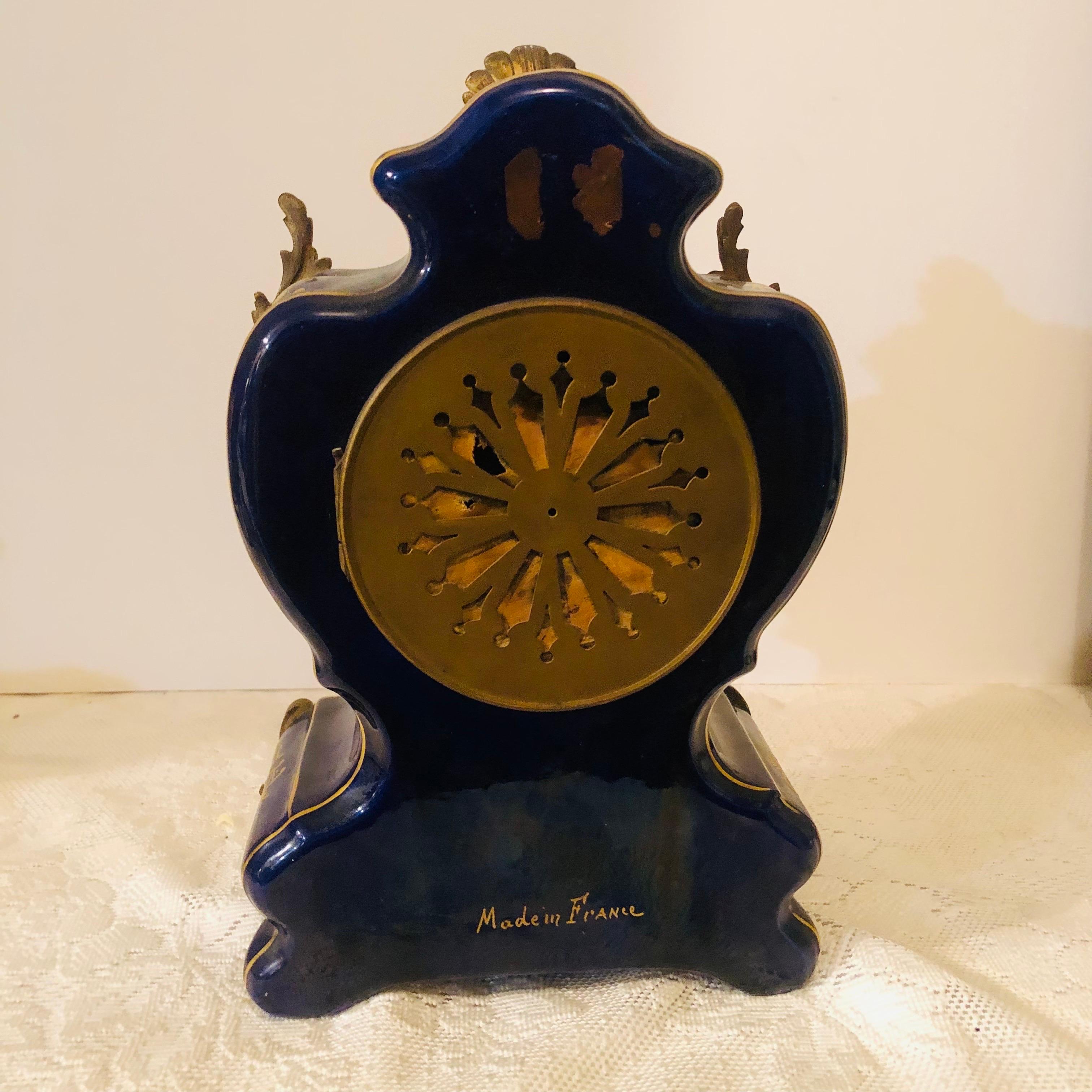 French Cobalt Porcelain Clock with Hand-painted Scene of Lovers and Cherubs For Sale 14