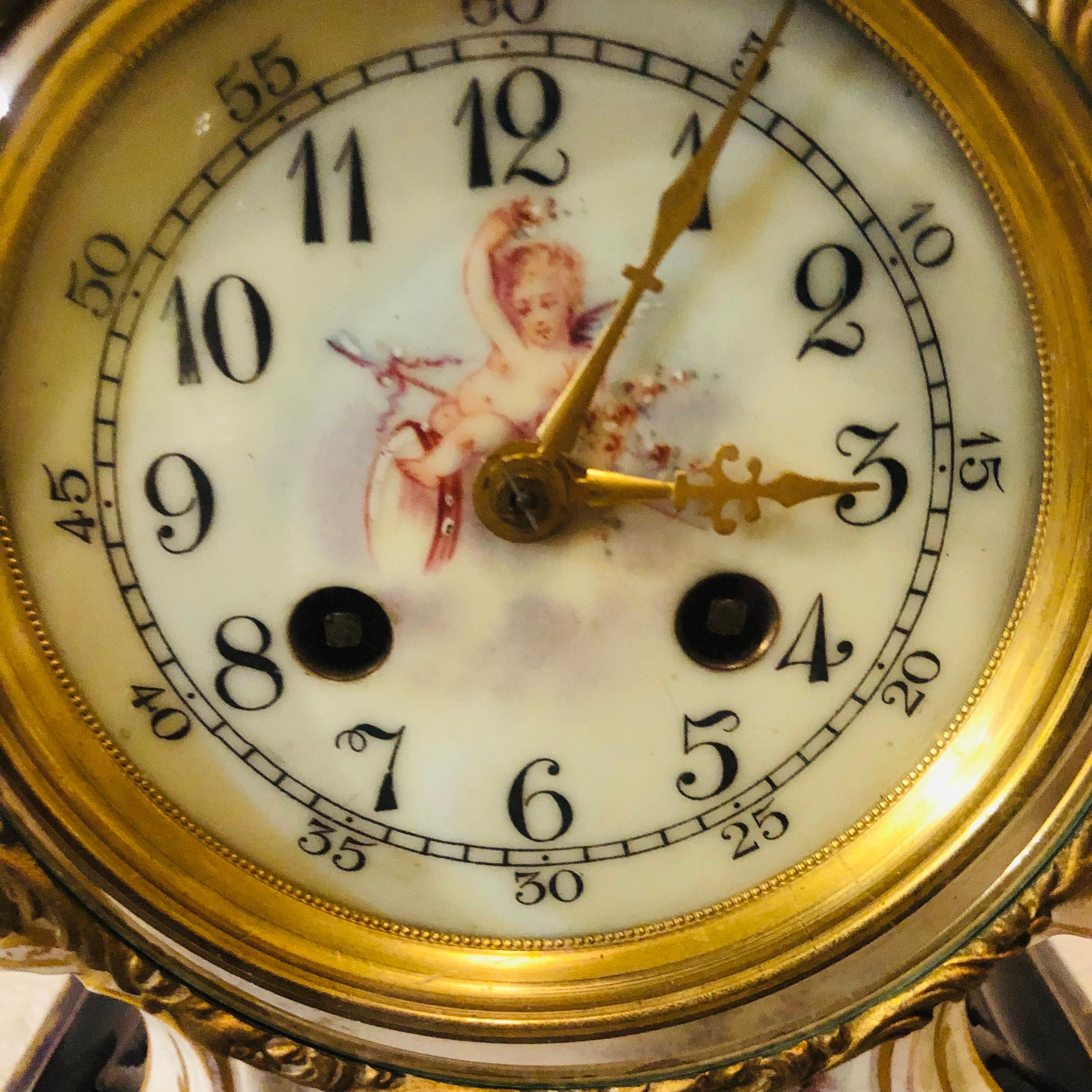 Late 19th Century French Cobalt Porcelain Clock with Hand-painted Scene of Lovers and Cherubs For Sale