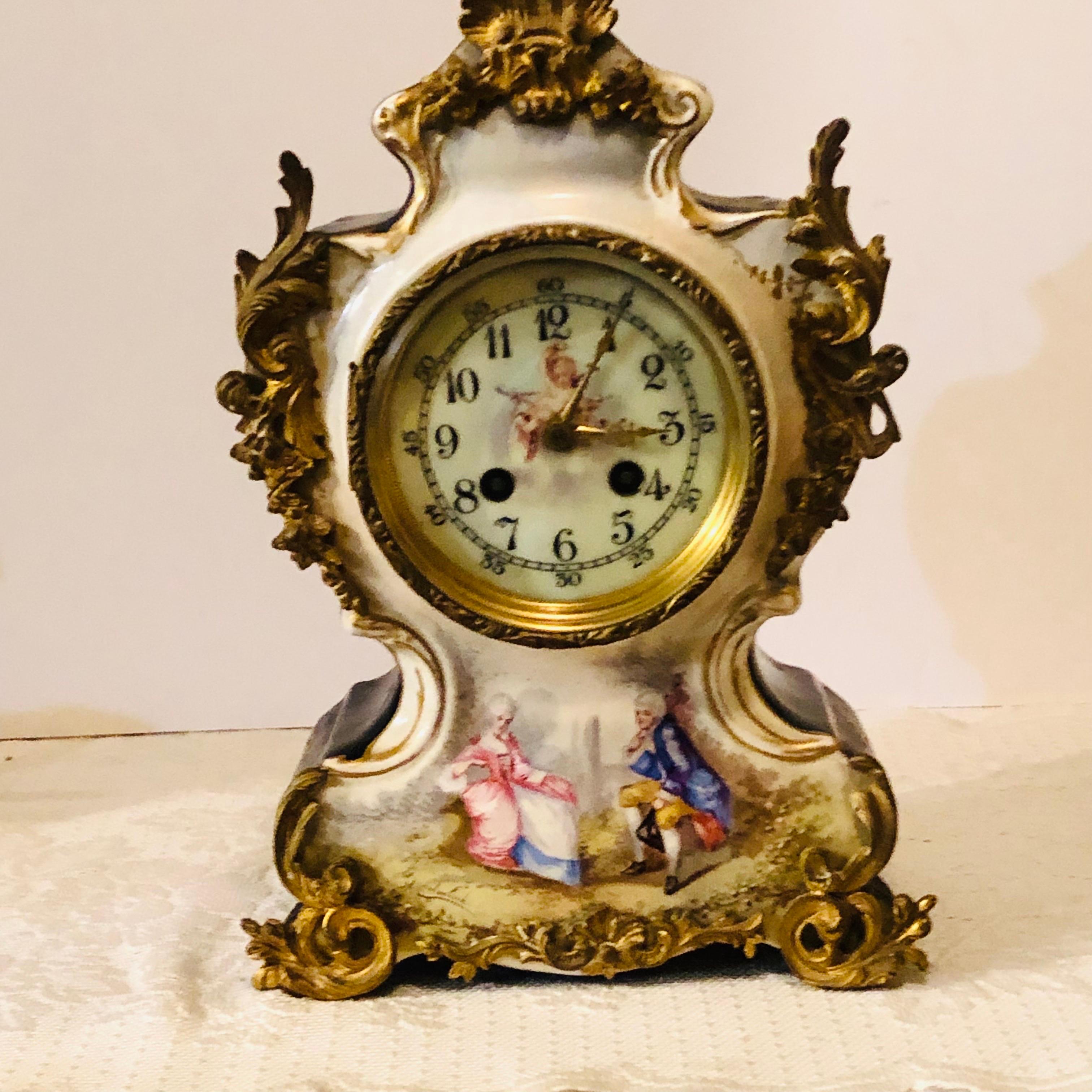 French Cobalt Porcelain Clock with Hand-painted Scene of Lovers and Cherubs For Sale 2
