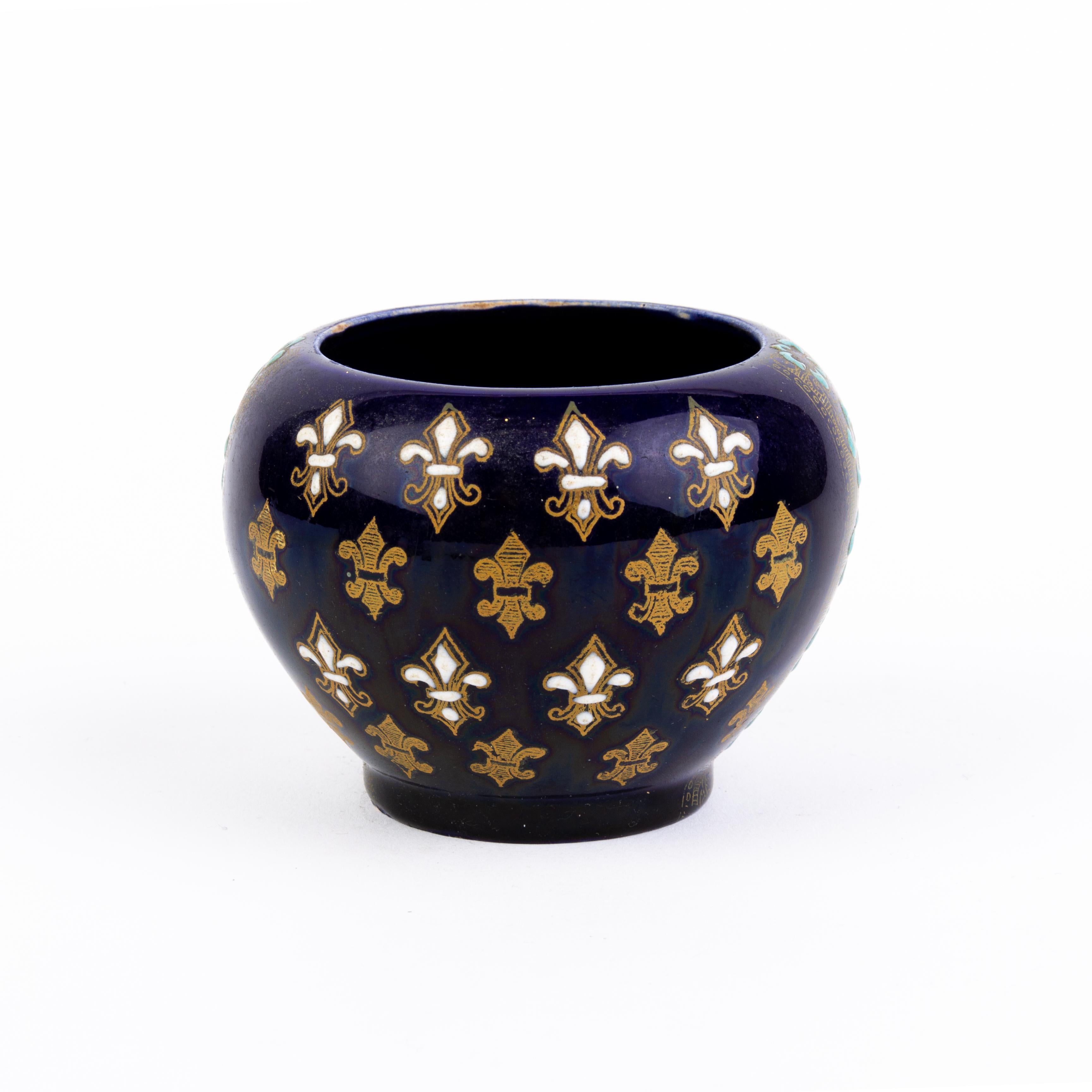 Hand-Painted French Cobalt Porcelain Enamel Fleur de Lis Vase 19th Century