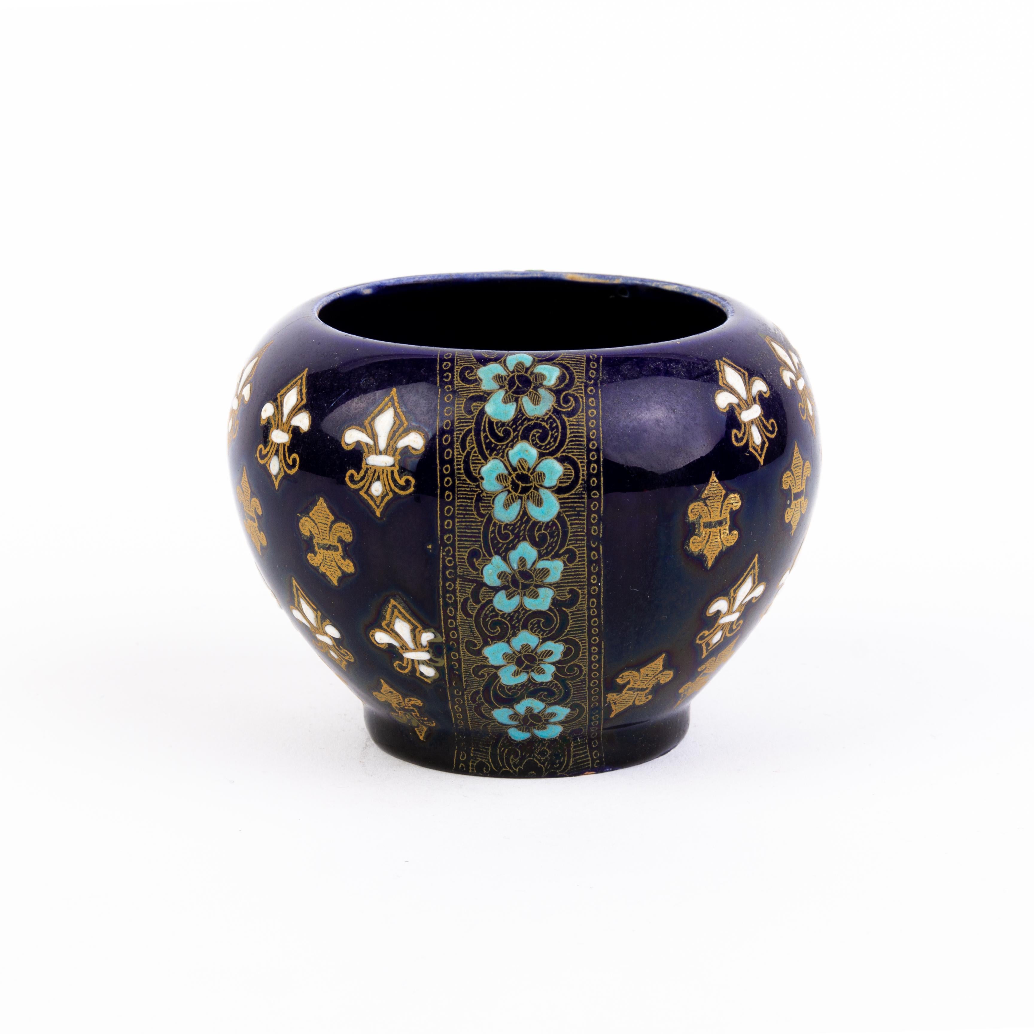 French Cobalt Porcelain Enamel Fleur de Lis Vase 19th Century In Good Condition In Nottingham, GB