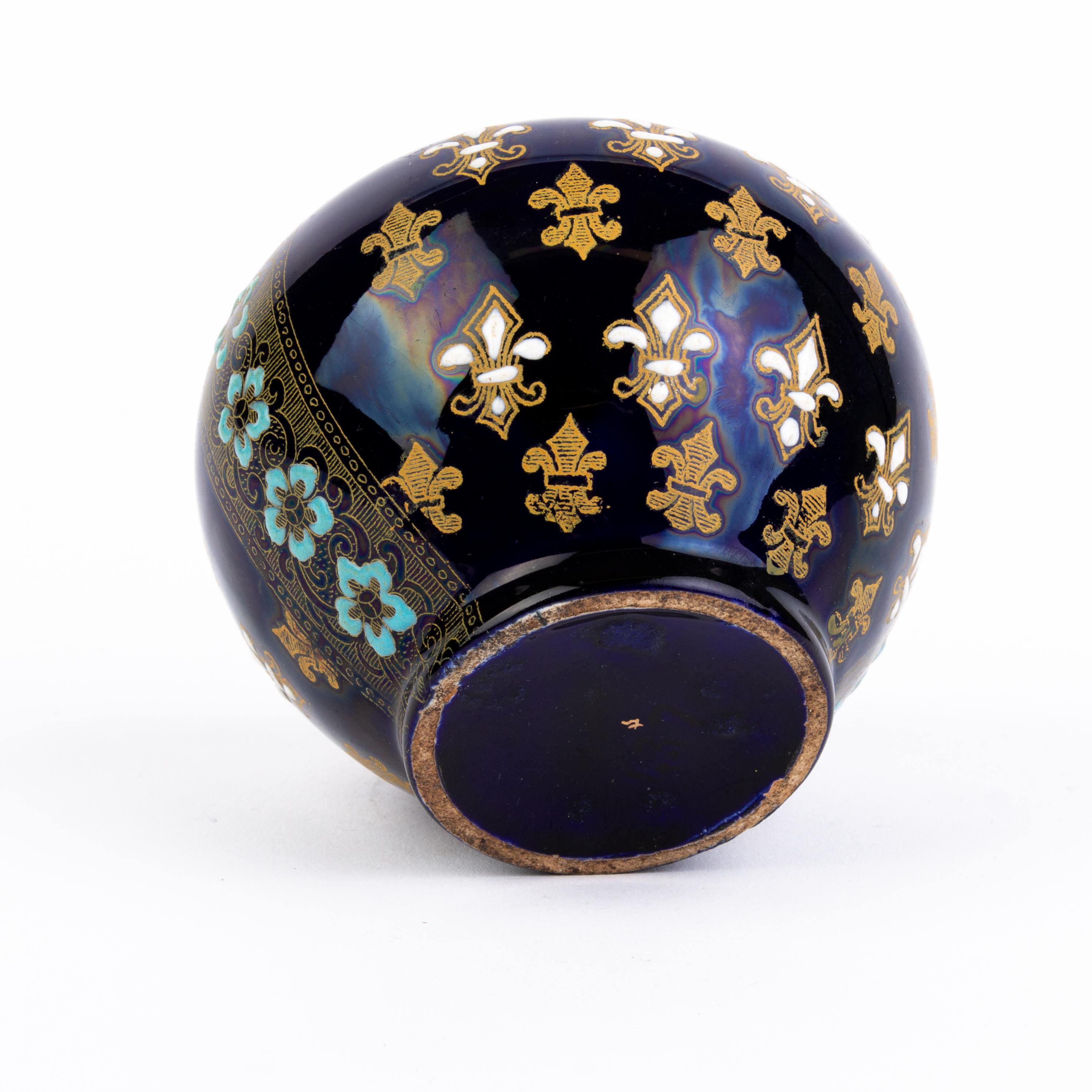 French Cobalt Porcelain Enamel Fleur de Lis Vase 19th Century 1
