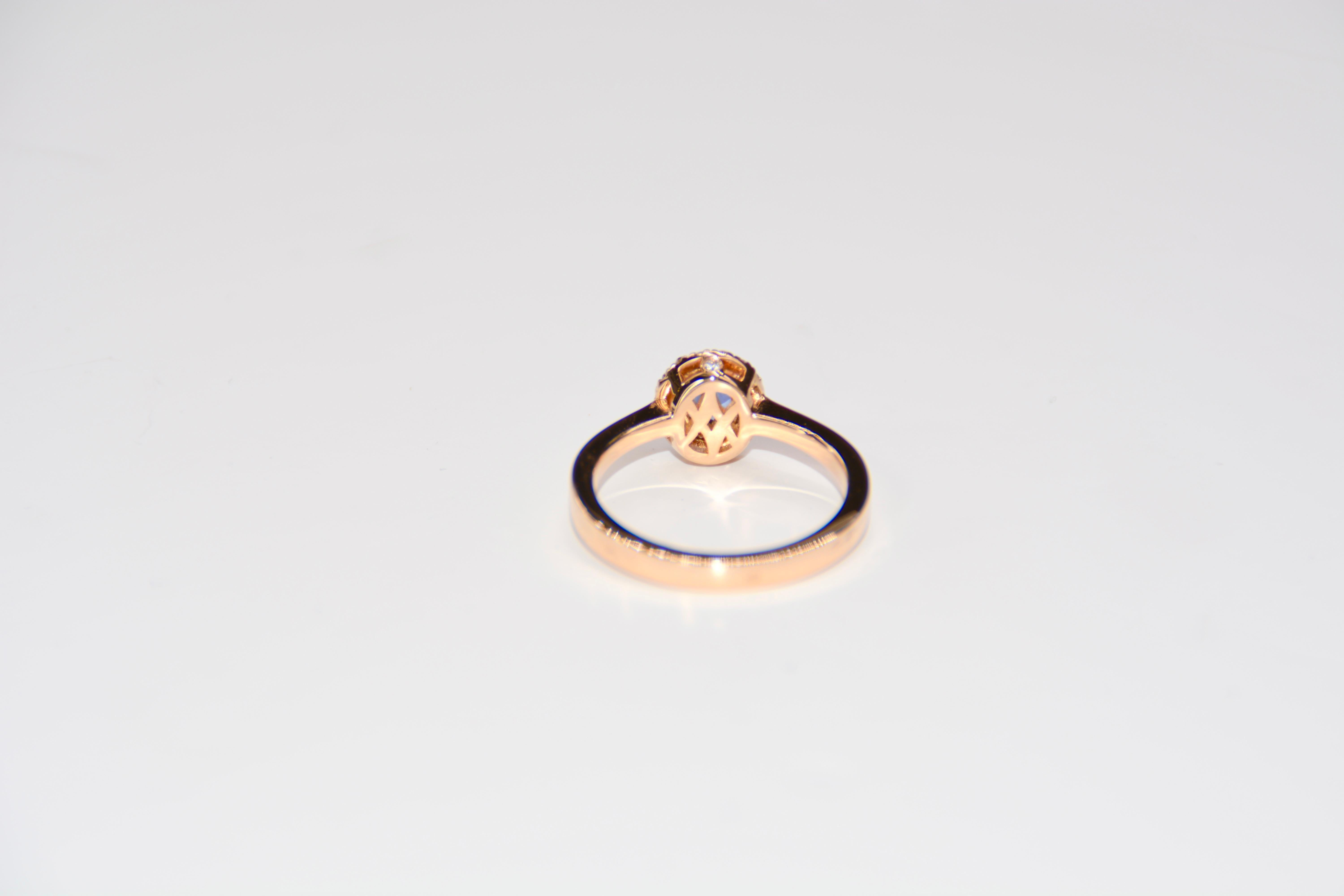 Oval Cut French Cocktail Ring Diamond Sapphire Pink Gold  For Sale