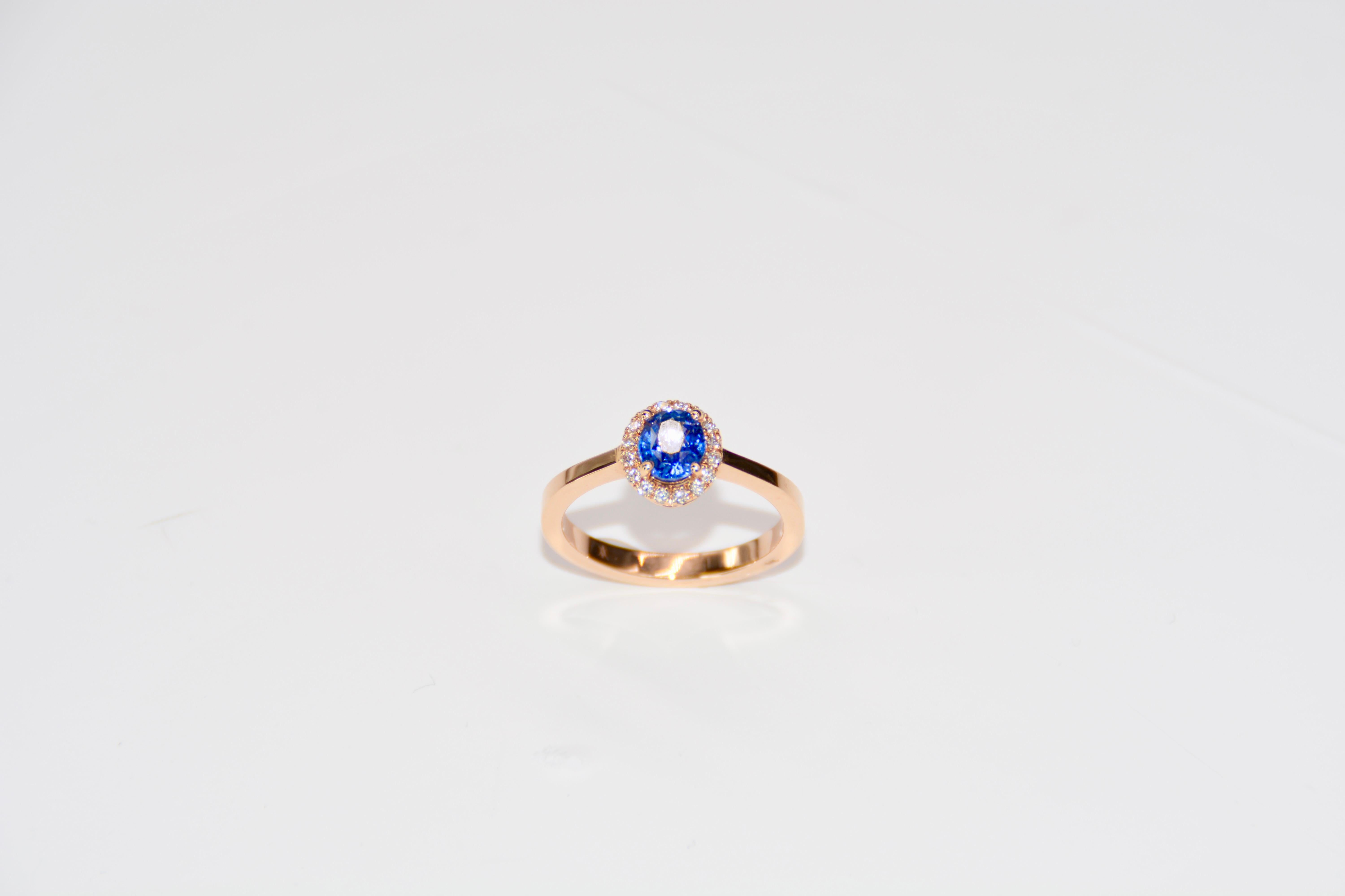 French Cocktail Ring Diamond Sapphire Pink Gold  In New Condition For Sale In Vannes, FR