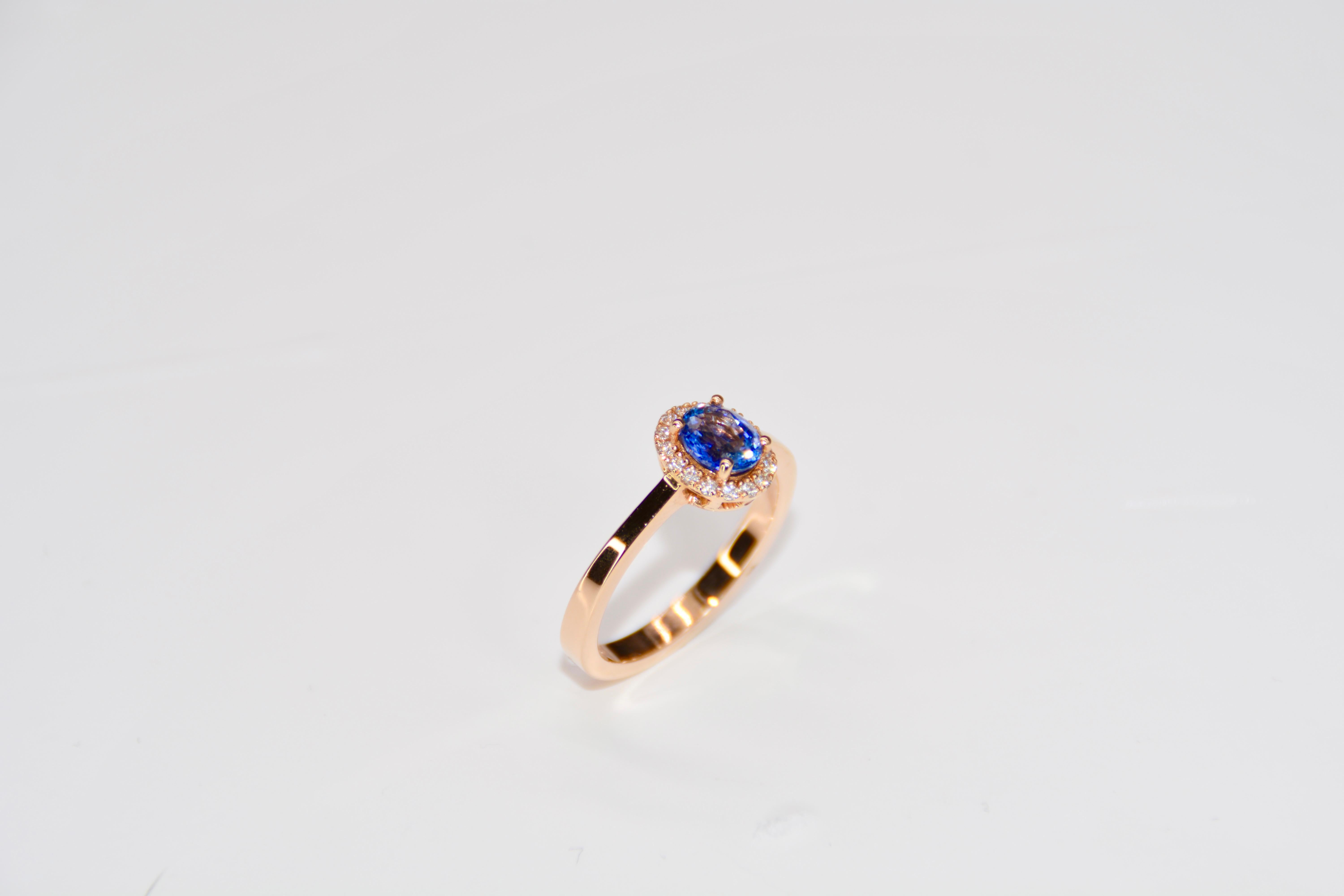 Women's French Cocktail Ring Diamond Sapphire Pink Gold  For Sale
