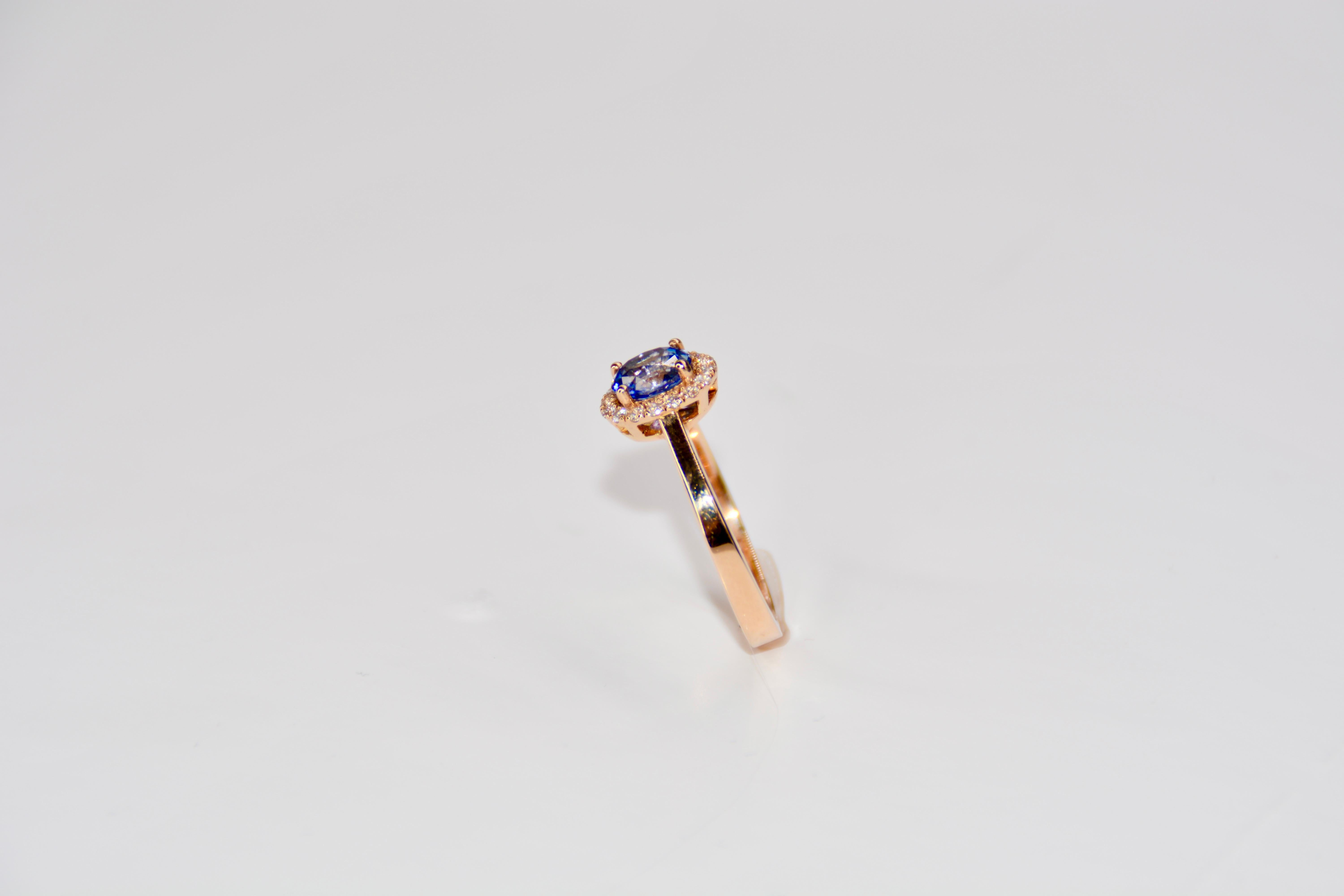 French Cocktail Ring Diamond Sapphire Pink Gold  For Sale 2