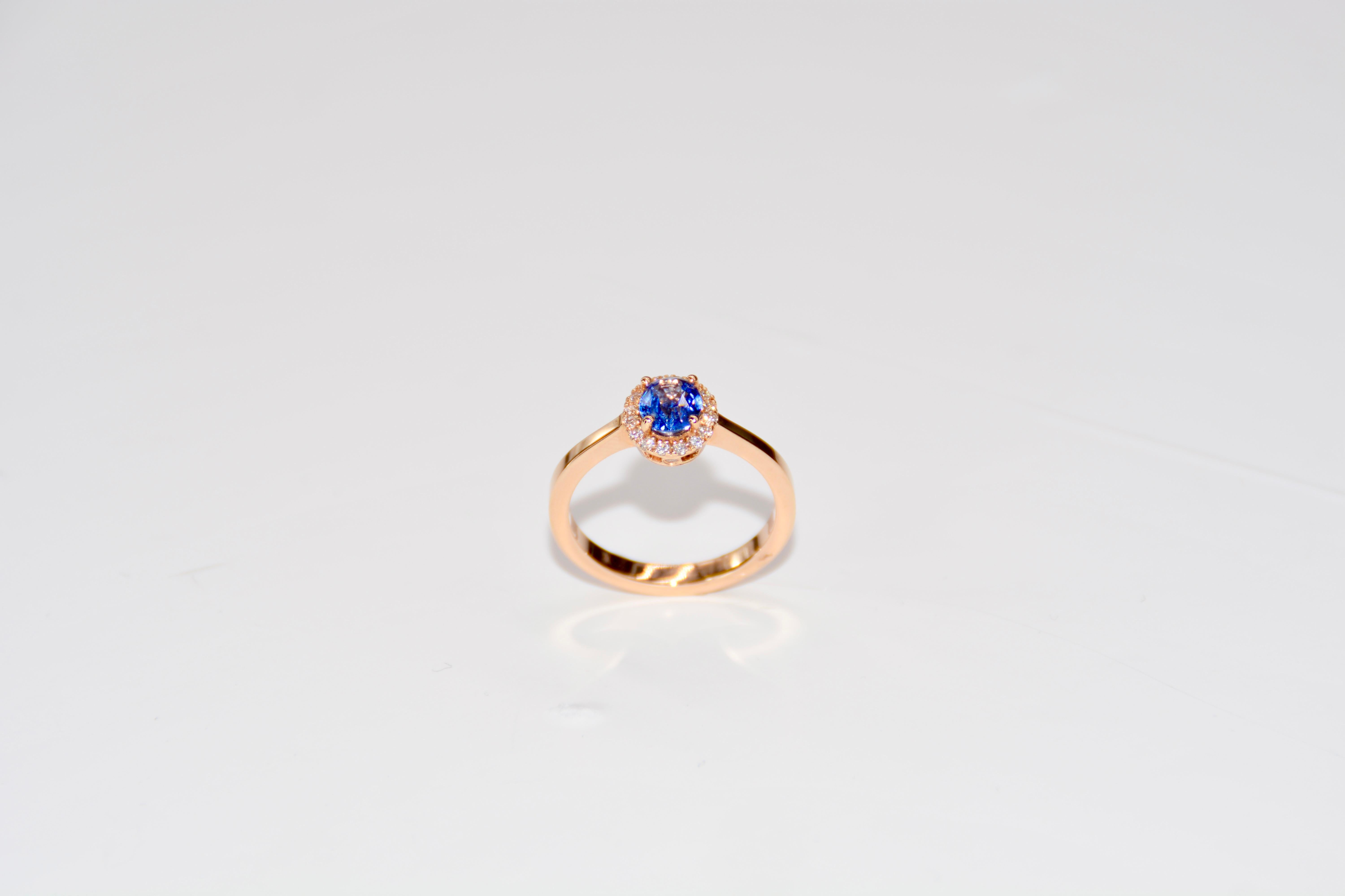 French Cocktail Ring Diamond Sapphire Pink Gold For Sale 3