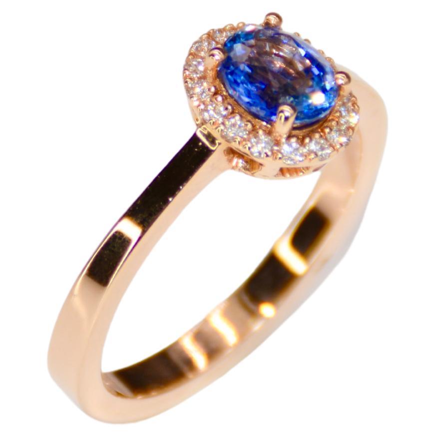 French Cocktail Ring Diamond Sapphire Pink Gold  For Sale