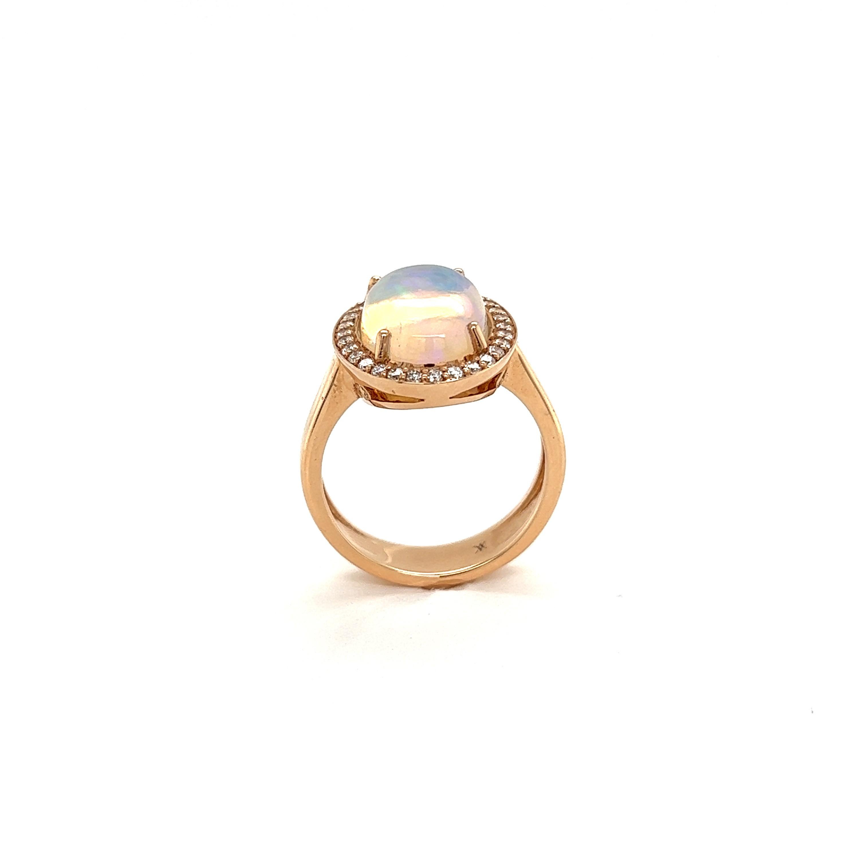 French Cocktail Ring Opal Cabochon Surrounded by Diamonds Yellow Gold 18 Karat For Sale 10
