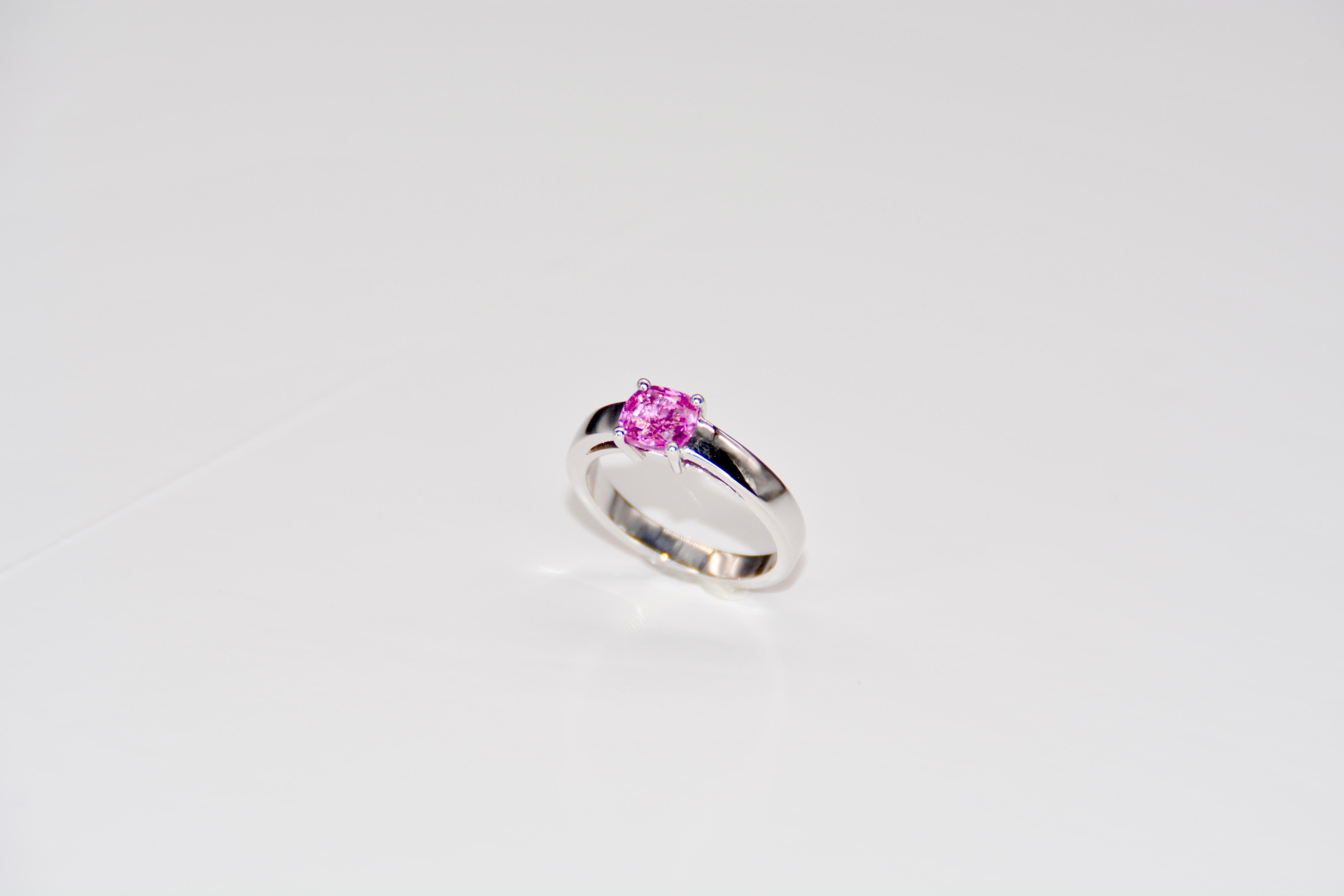 Cushion Cut French Cocktail Ring Pink Sapphire White Gold For Sale