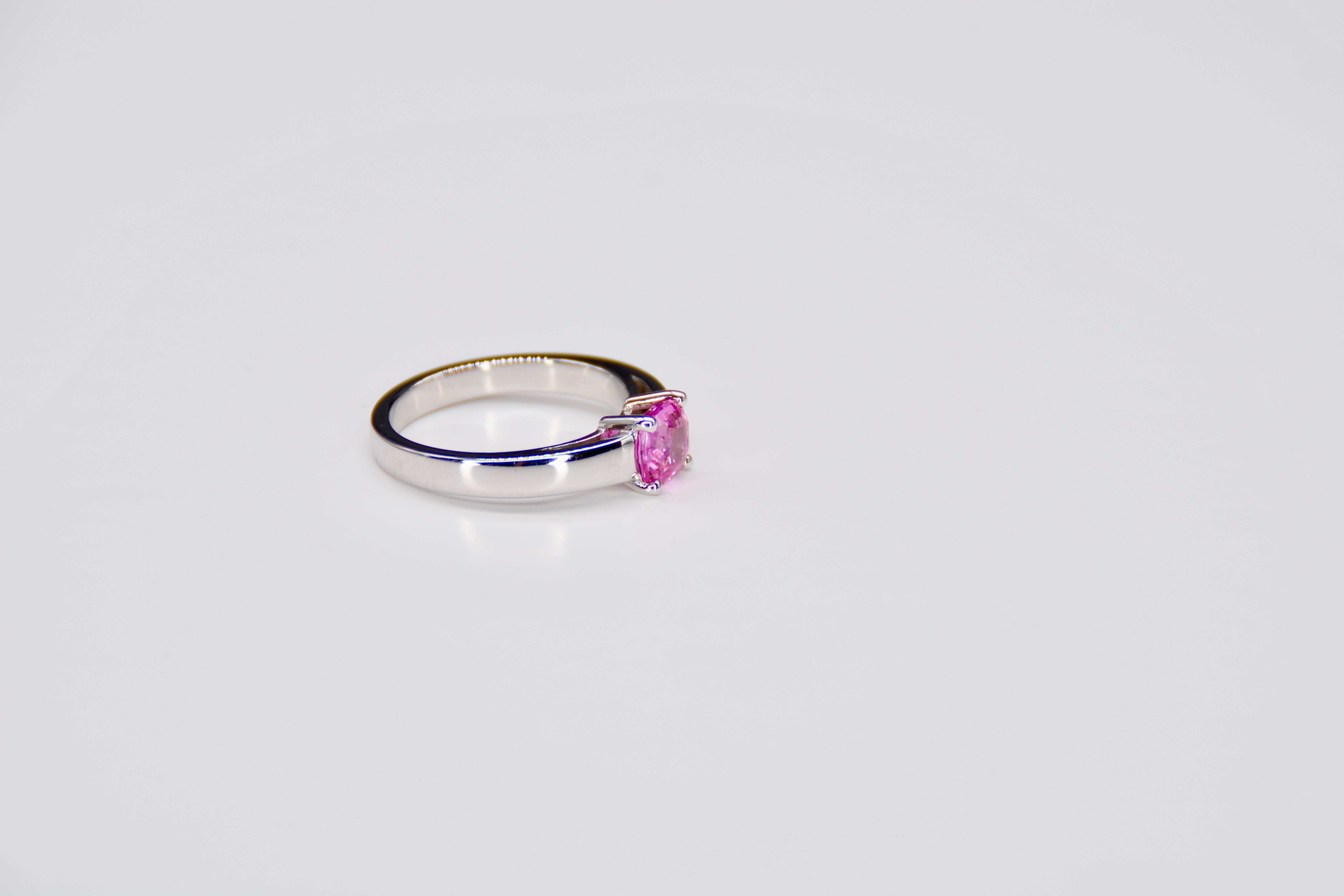 Women's French Cocktail Ring Pink Sapphire White Gold For Sale