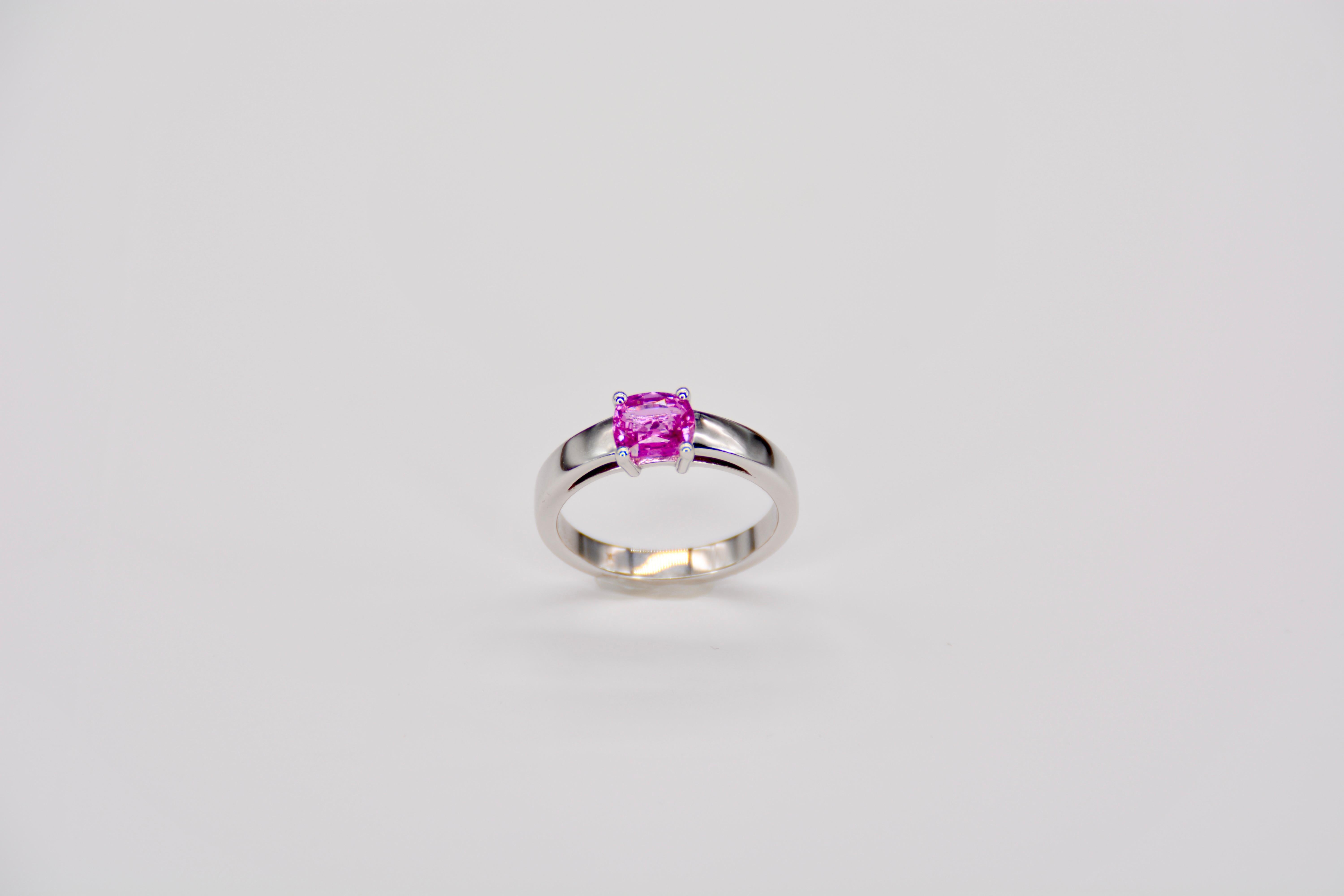 French Cocktail Ring Pink Sapphire White Gold For Sale
