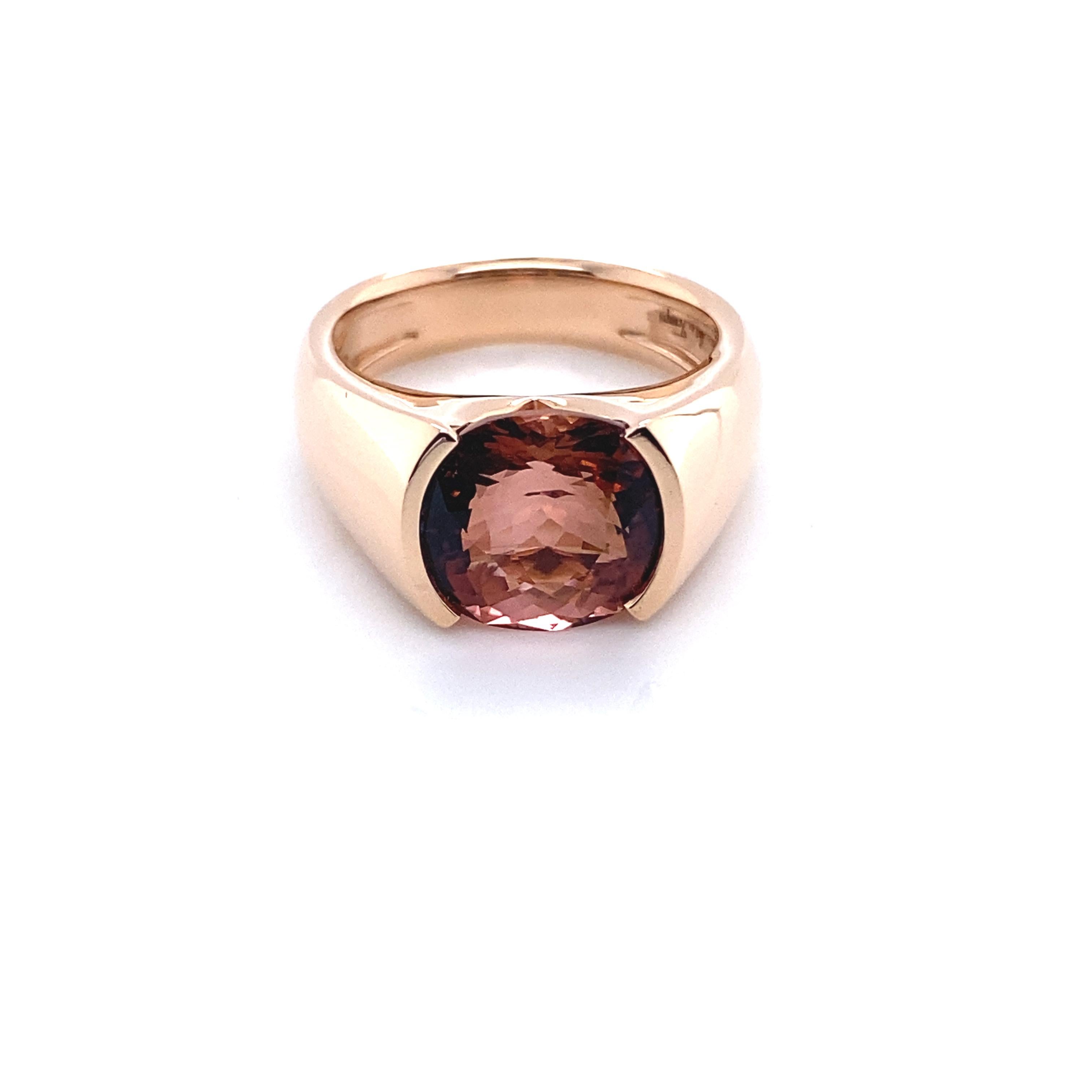 Art Deco French Cocktail Ring Topped with a Tourmaline Pink Gold