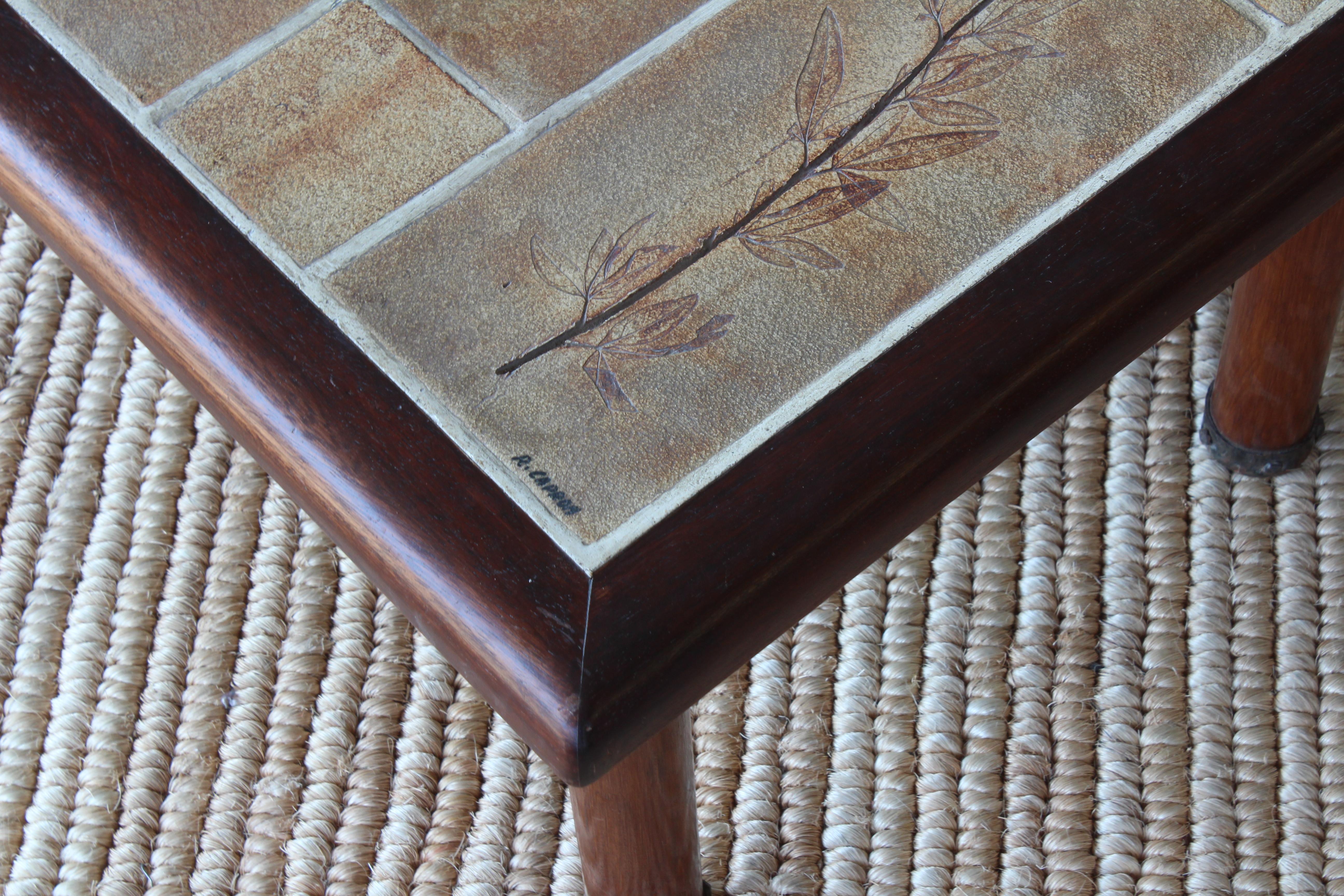 French Cocktail Table with Roger Capron Tiles, 1960s In Excellent Condition In Los Angeles, CA