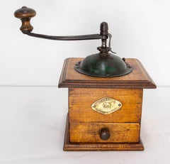 French Coffee Grinder with Drawer, Iron and Wood, circa 1900