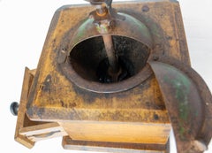 French Coffee Grinder with Drawer, Iron and Wood, circa 1900