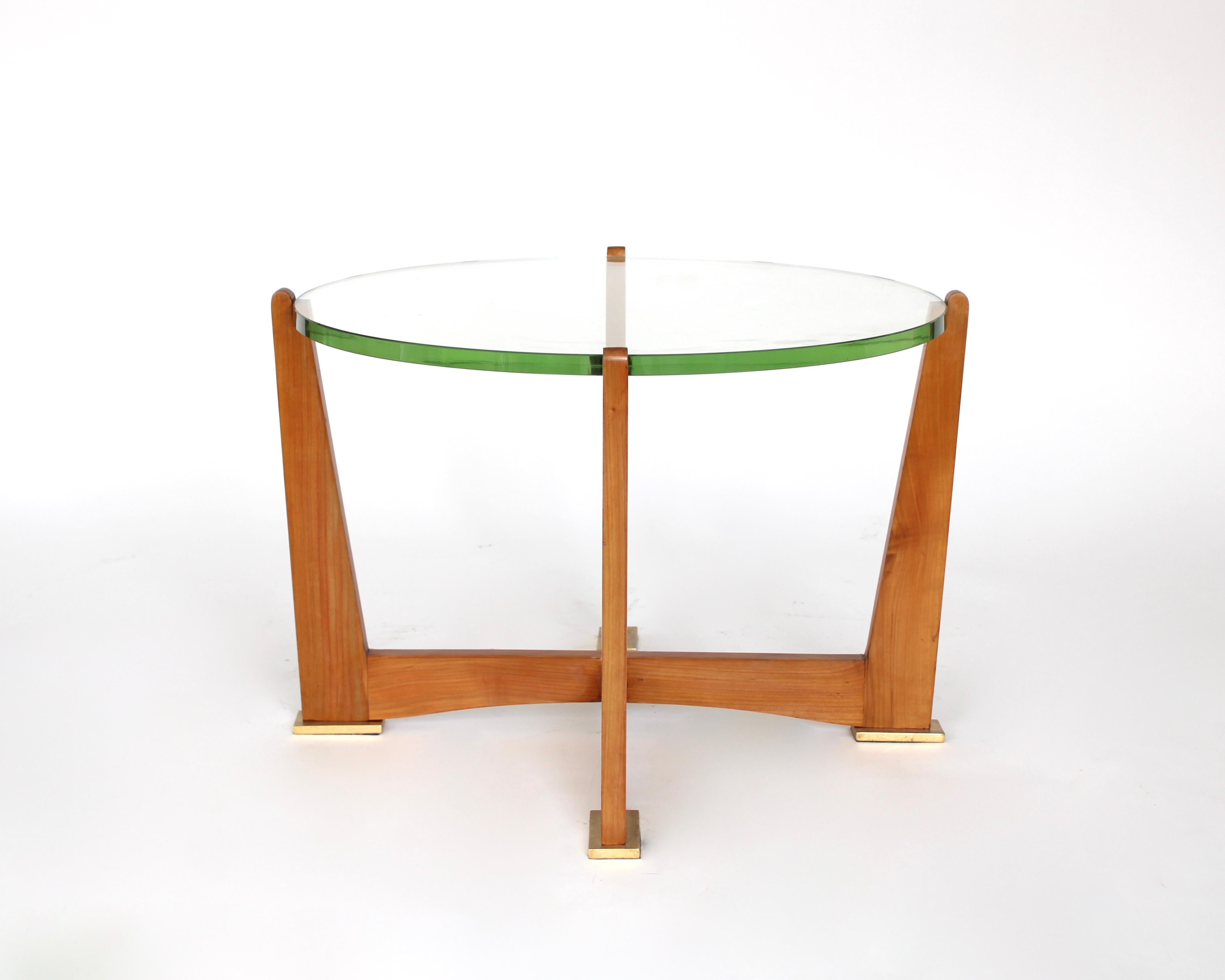 Mid-Century Modern French Coffee or Side Table Cherry Wood St Gobain Glass Attribution Maxime Old