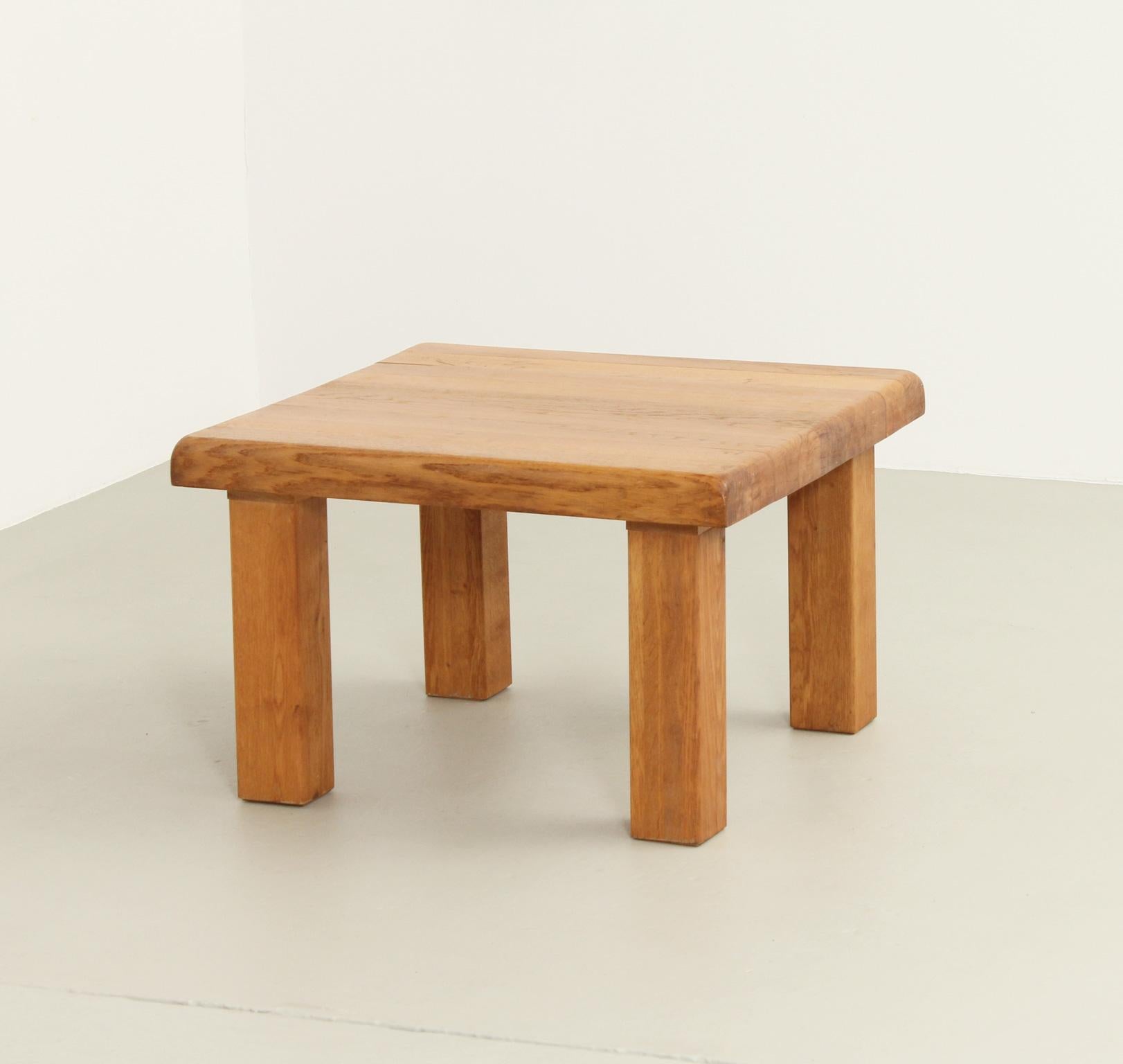 Brutalist French Coffee or Side Table in Solid Oak Wood, 1960's For Sale