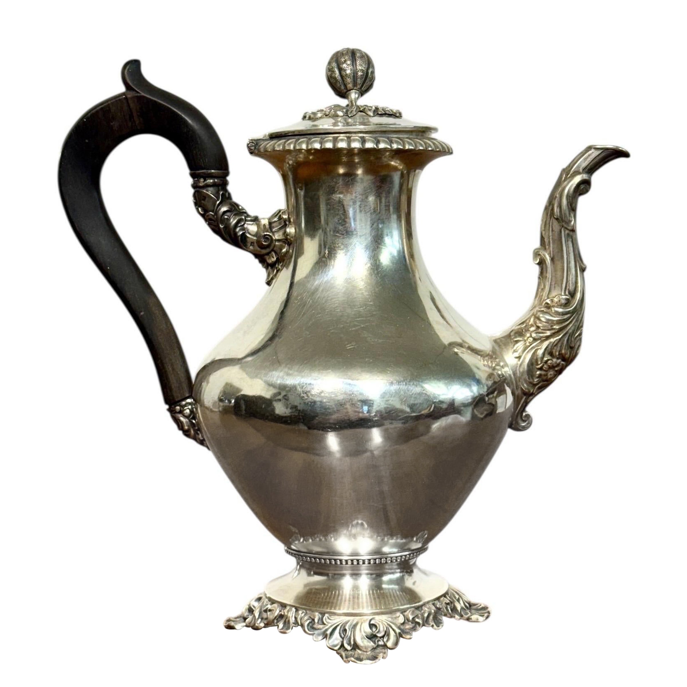French Coffee Pot in Solid Silver Coffee Pot, Minerva Hallmark, Circa 1850