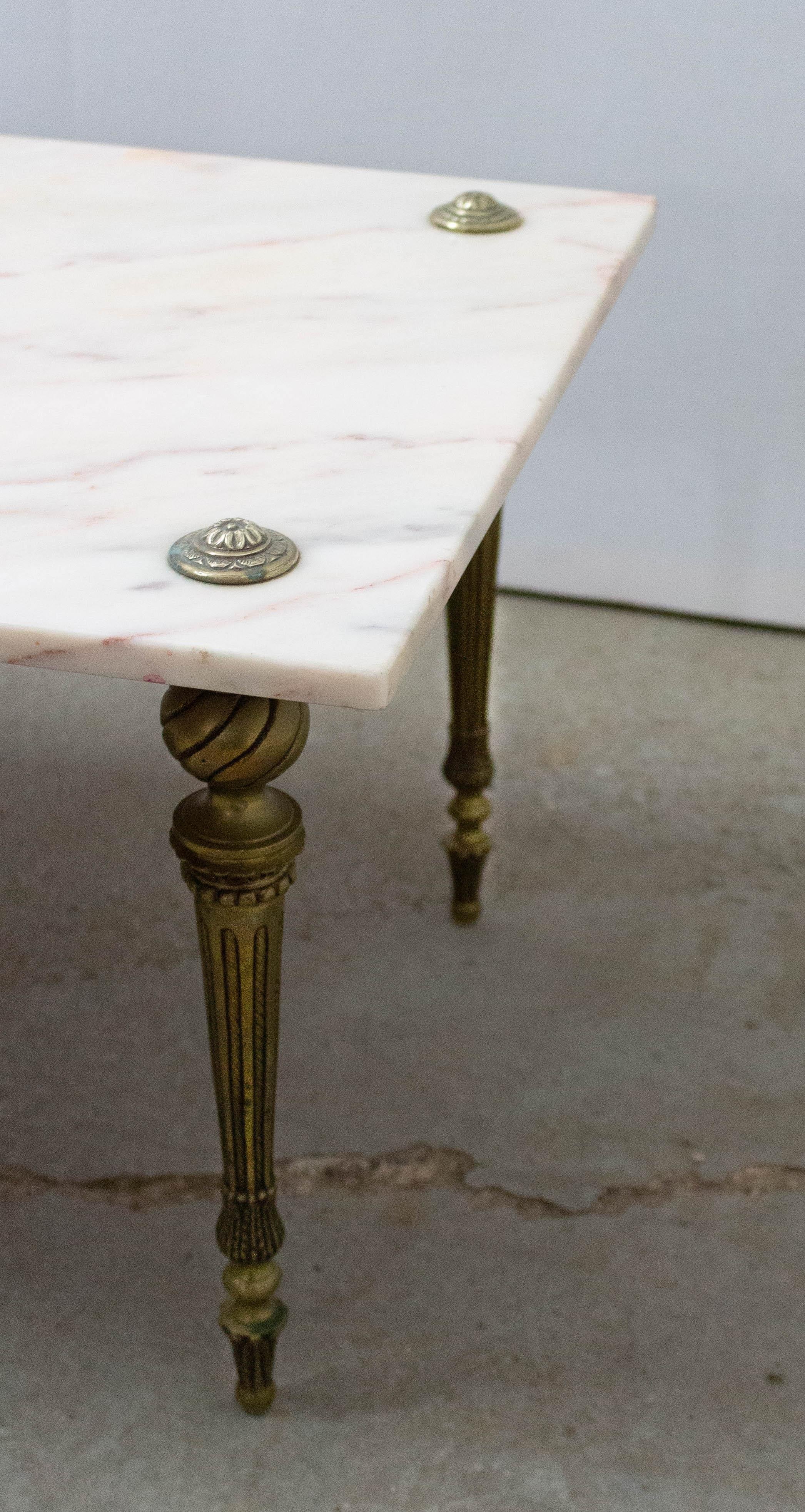 French Coffee Table Brass Marble Vintage, 20th Mid-Century In Good Condition In Labrit, Landes