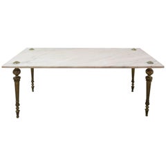 French Coffee Table Brass Marble Vintage, 20th Mid-Century