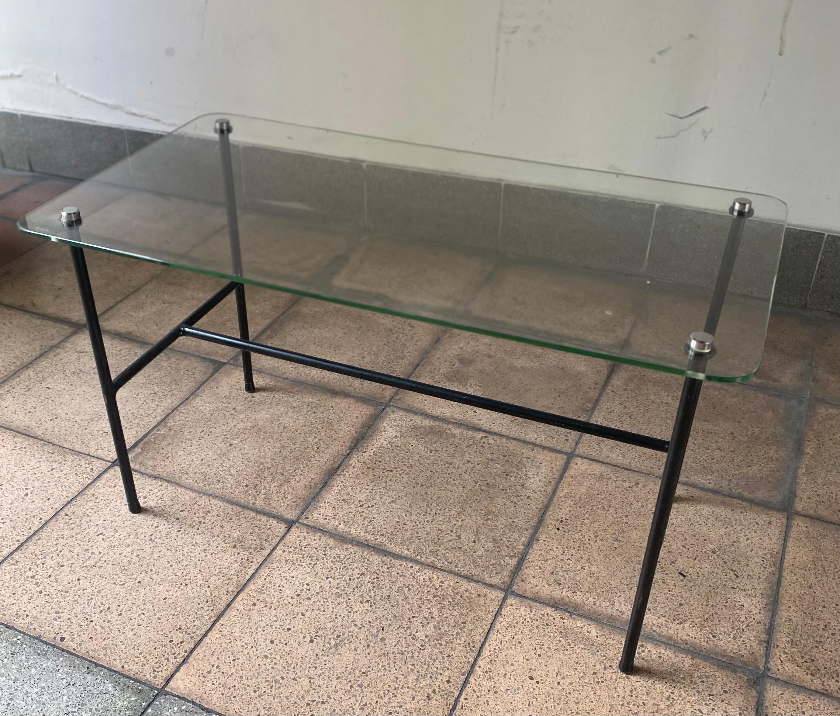 French Coffee Table Disderot Glass and Steel, Pierre Guariche, 1950 For Sale 2
