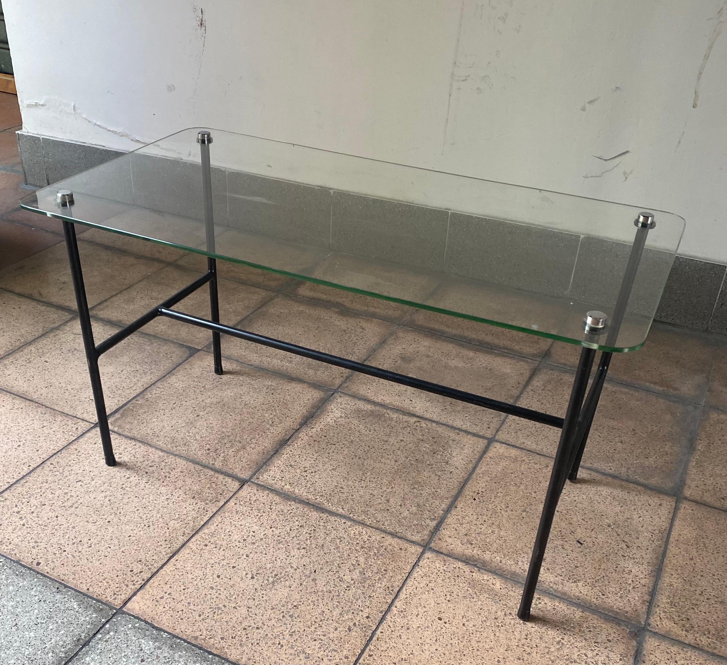 French Coffee Table Disderot Glass and Steel, Pierre Guariche, 1950 For Sale 3