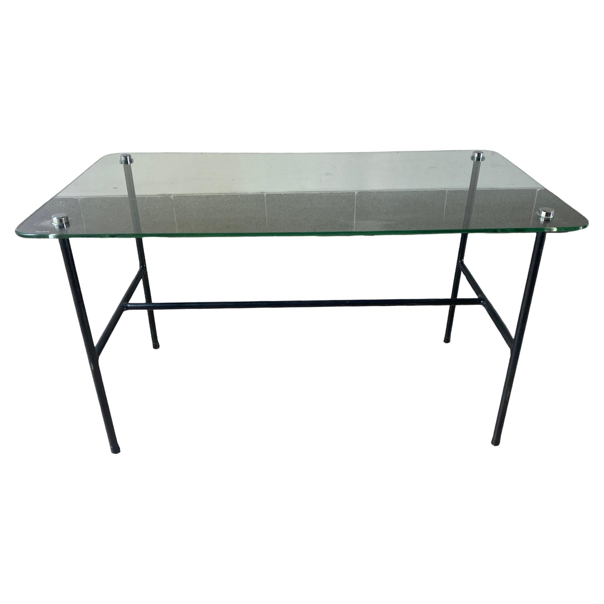 French Coffee Table Disderot Glass and Steel, Pierre Guariche, 1950 For Sale