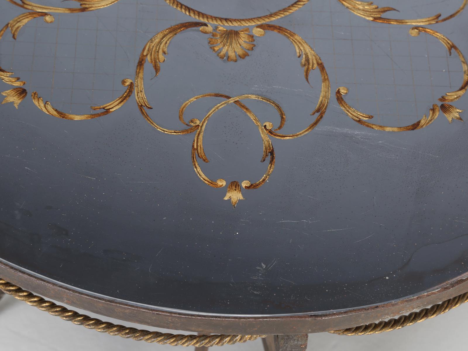 Iron French Coffee Table Églomisé Attributed to Raymond Subes and Max Ingrand