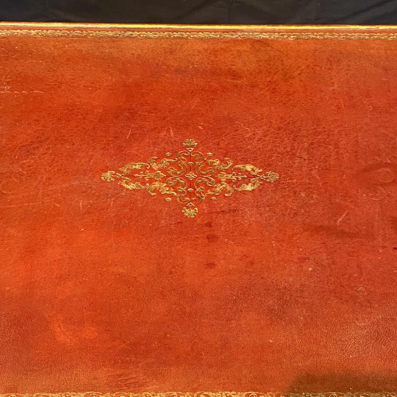 Early 20th Century French Coffee Table Gold Gilt Paint Carved with Leather Embossed Top For Sale