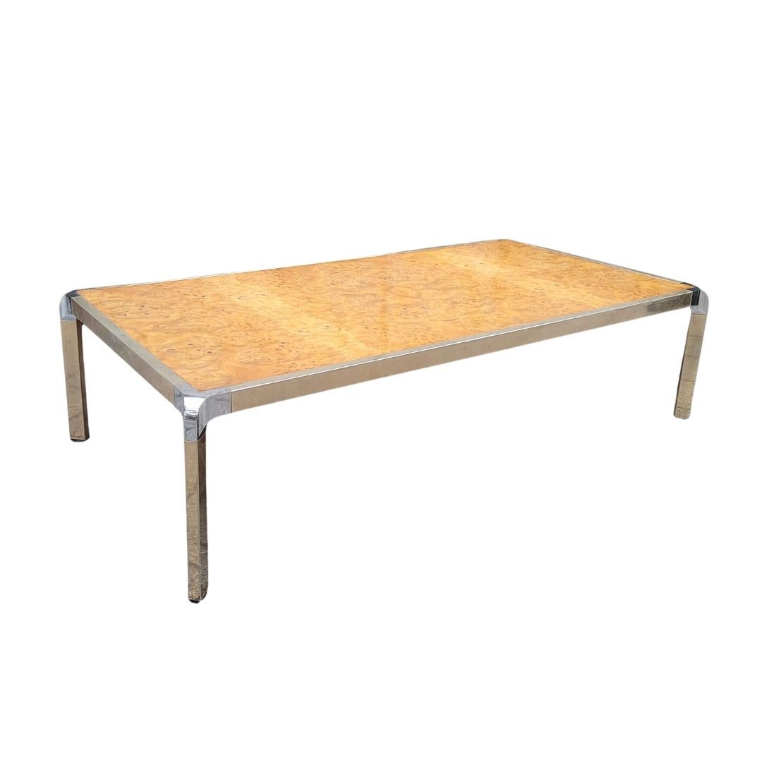 Table basse française style Guy Lefevre, bois de ronce et acier en vente 8