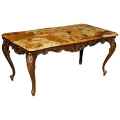 French Coffee Table in Bronzed Iron with Onyx Top from 20th Century