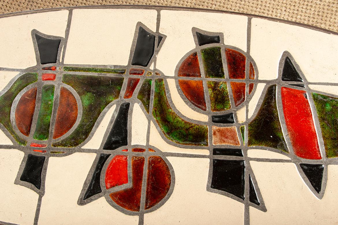 Tavolino francese in acciaio cromato e ceramica di Barrois Vallauris 1960. in vendita 3