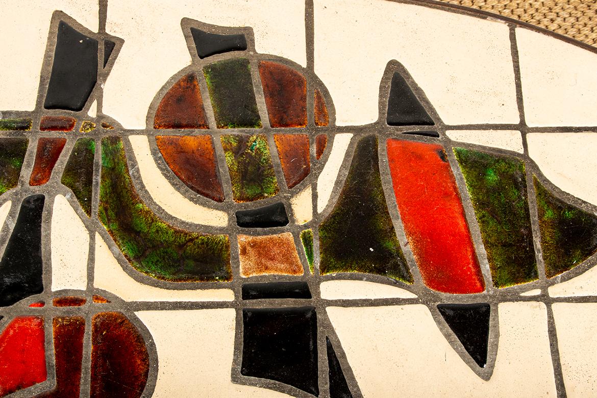 Stile provenzale Tavolino francese in acciaio cromato e ceramica di Barrois Vallauris 1960. in vendita