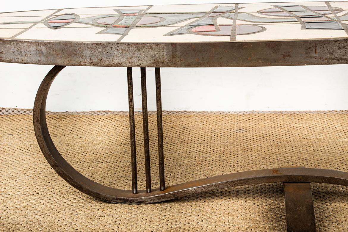 Tavolino francese in acciaio cromato e ceramica di Barrois Vallauris 1960. In condizioni buone in vendita a JOINVILLE-LE-PONT, FR