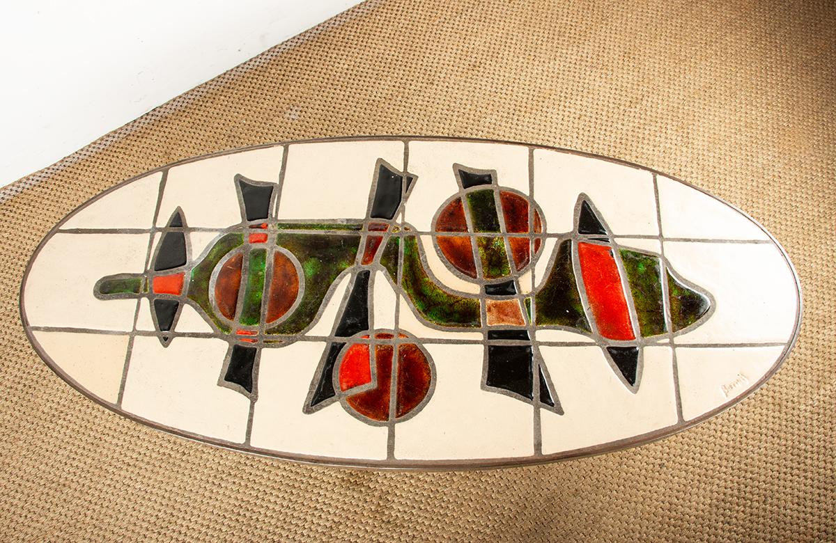 Tavolino francese in acciaio cromato e ceramica di Barrois Vallauris 1960. in vendita 2