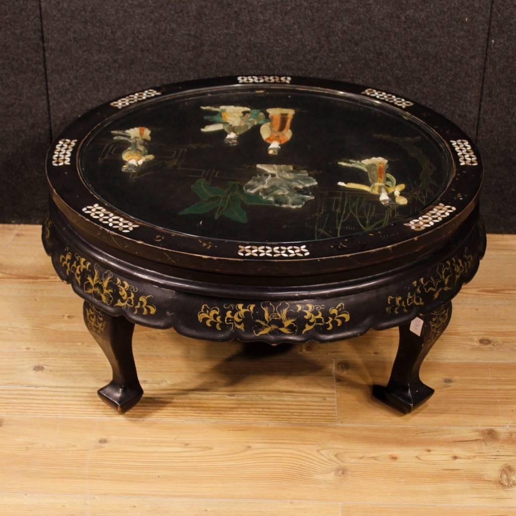 French Coffee Table in Lacquered and Painted Chinoiserie Wood 20th Century 2