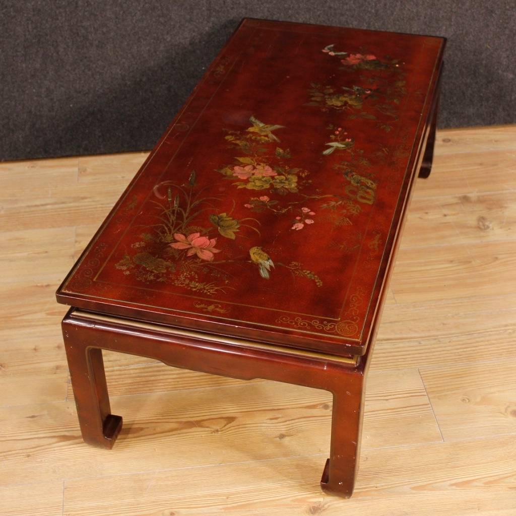 20th Century Lacquered Painted Chinoiserie Wood French Coffee Table, 1970 5