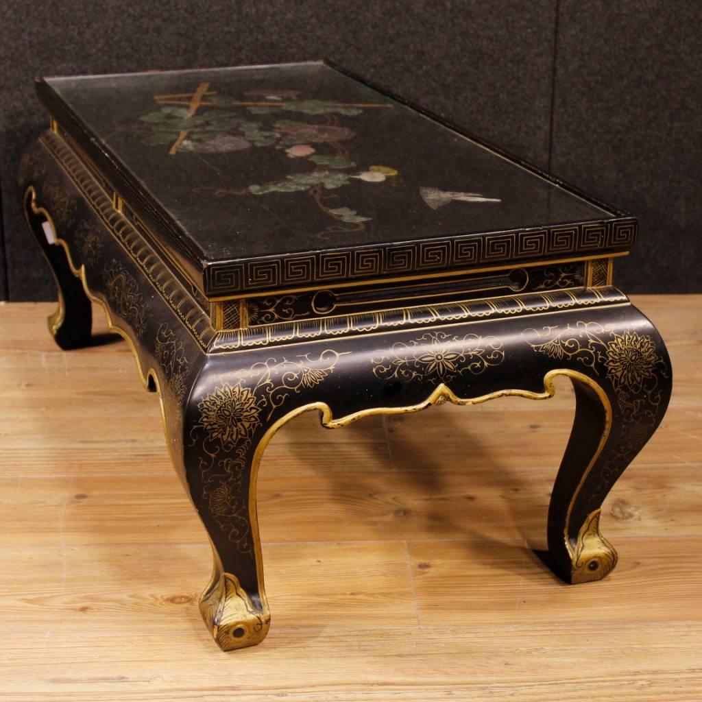 Gilt French Coffee Table in Lacquered, Painted and Gilded Chinoiserie Wood