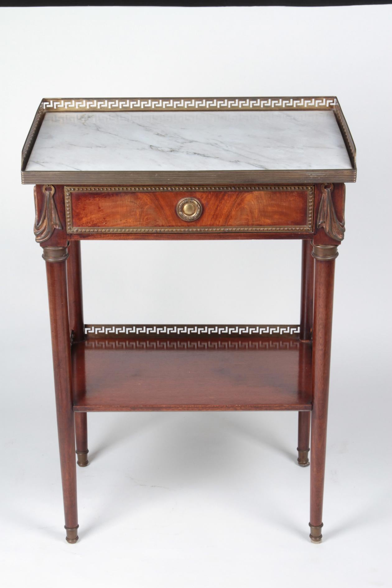 Napoleon III French Coffee Table in Mahogany and White Carrara Marble and Bronze 19th Century
