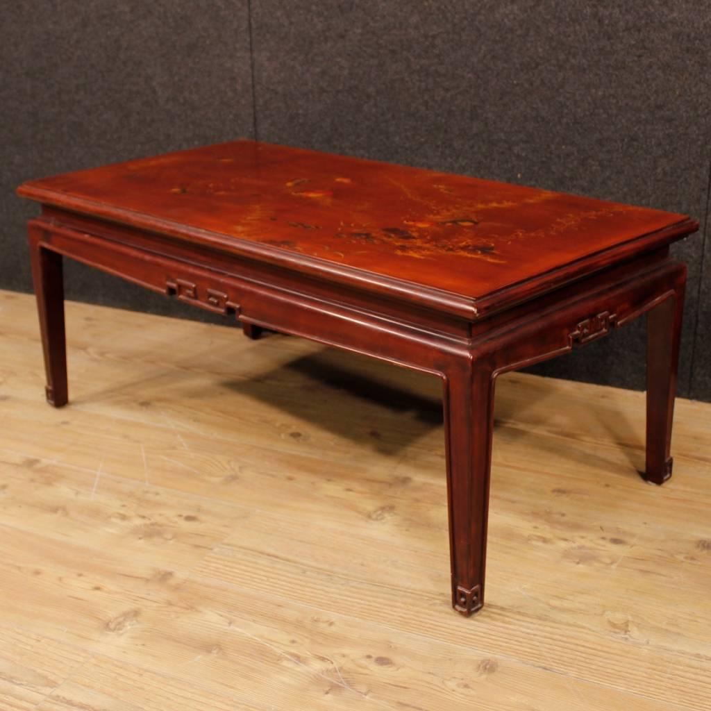 20th Century Red Lacquered and Painted Chinoiserie Wood French Coffee Table 1960 7