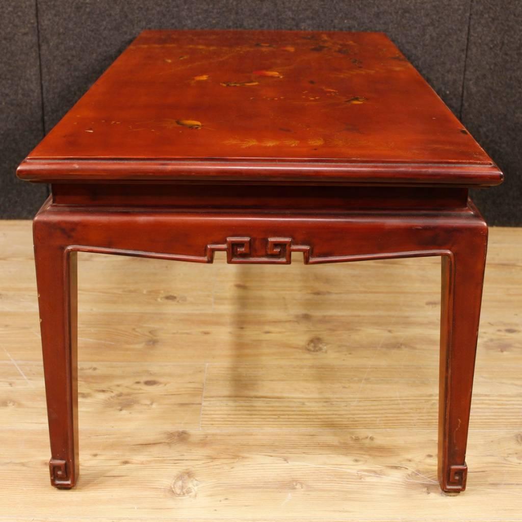20th Century Red Lacquered and Painted Chinoiserie Wood French Coffee Table 1960 1
