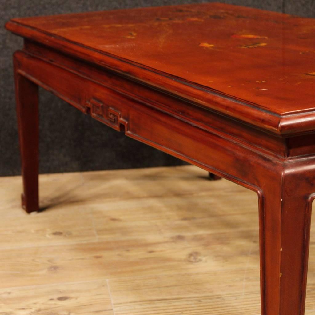 20th Century Red Lacquered and Painted Chinoiserie Wood French Coffee Table 1960 3