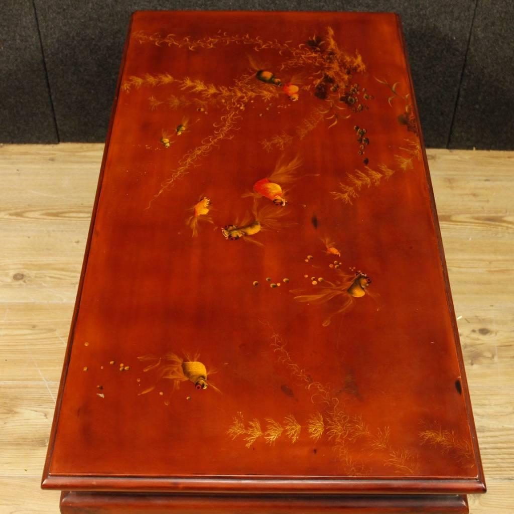 20th Century Red Lacquered and Painted Chinoiserie Wood French Coffee Table 1960 4