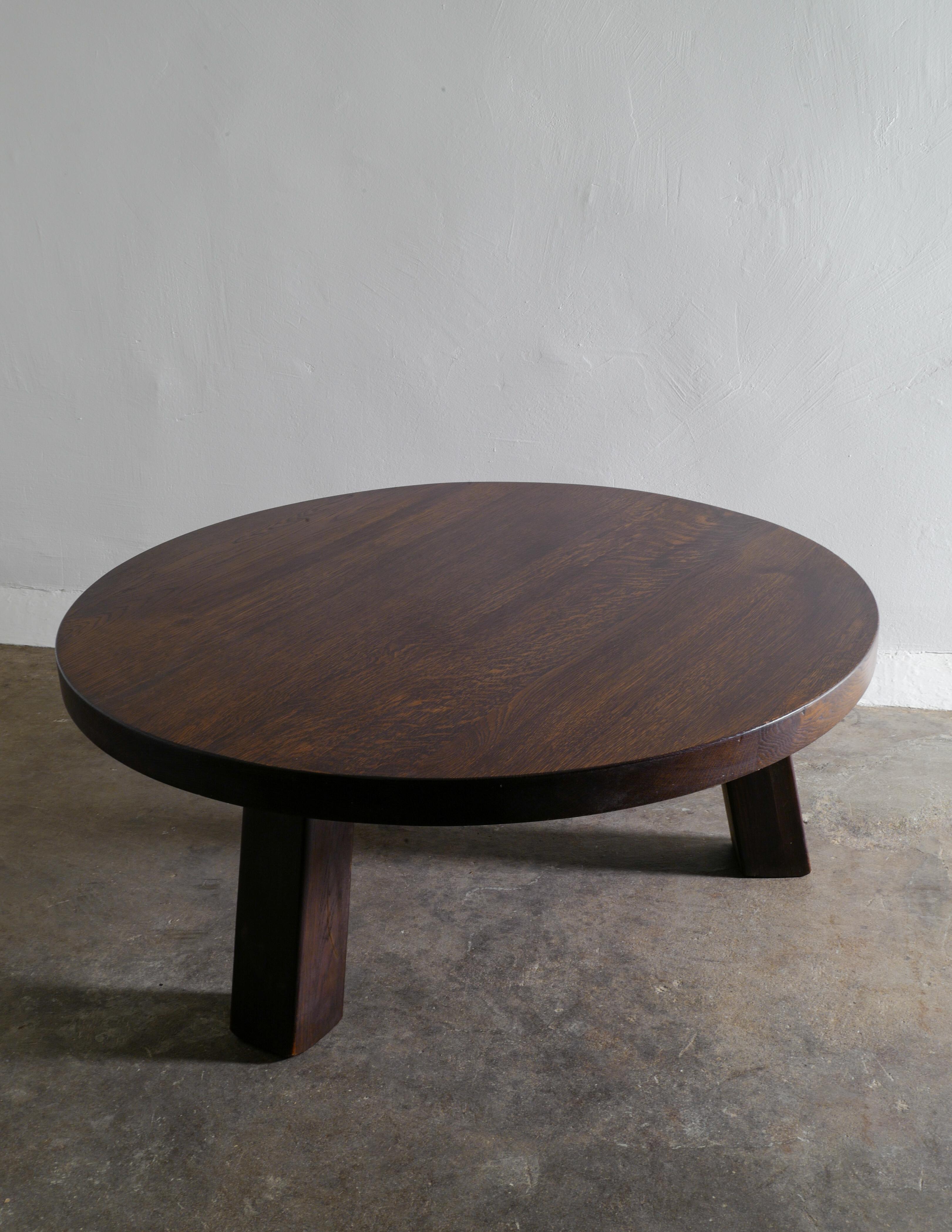 Mid-Century Modern French Brutalist Wabi-Sabi Coffee Table in Solid Stained Oak, 1950s
