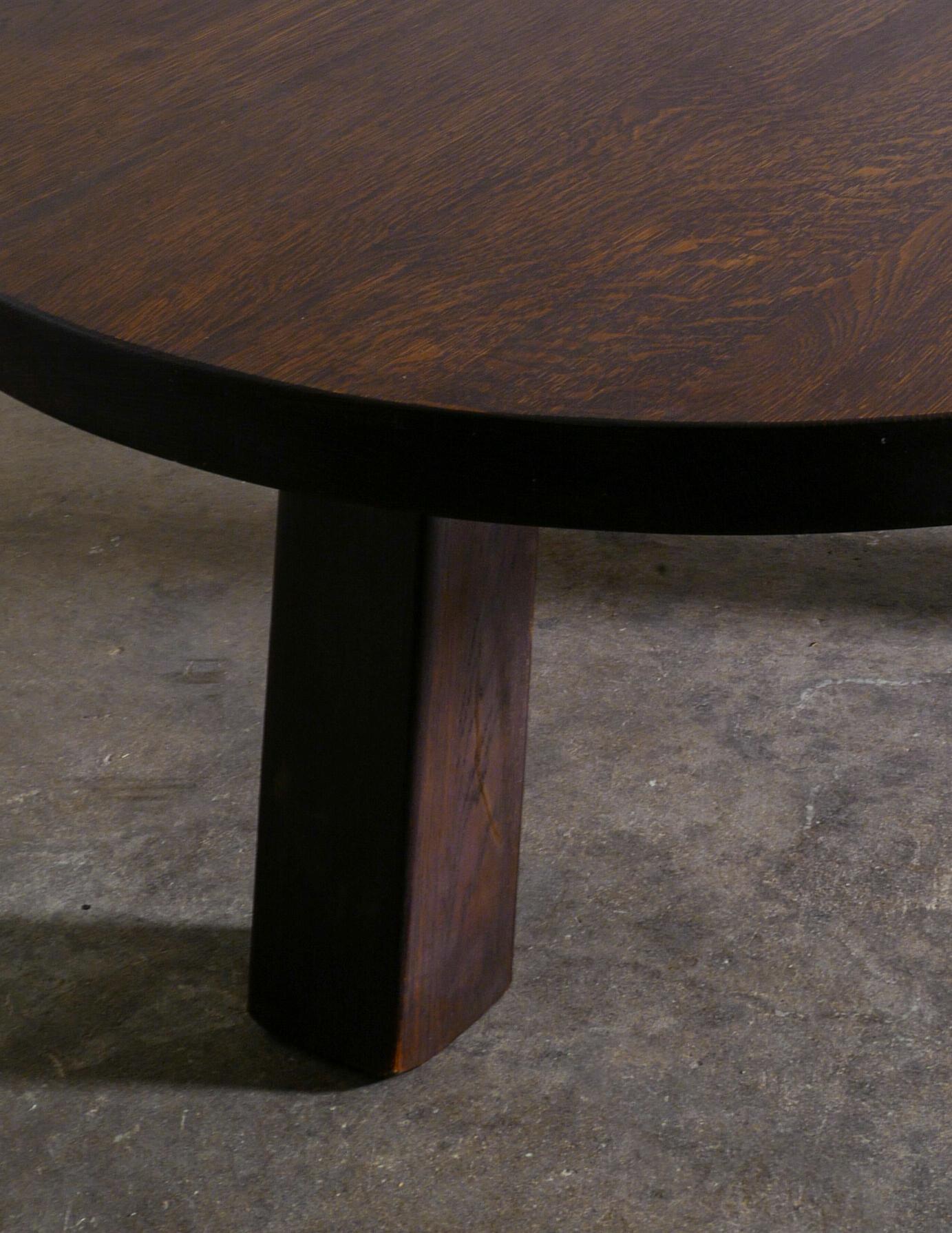 French Brutalist Wabi-Sabi Coffee Table in Solid Stained Oak, 1950s 1