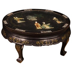 French Coffee Table Lacquered and Painted in Chinoiserie, 20th Century