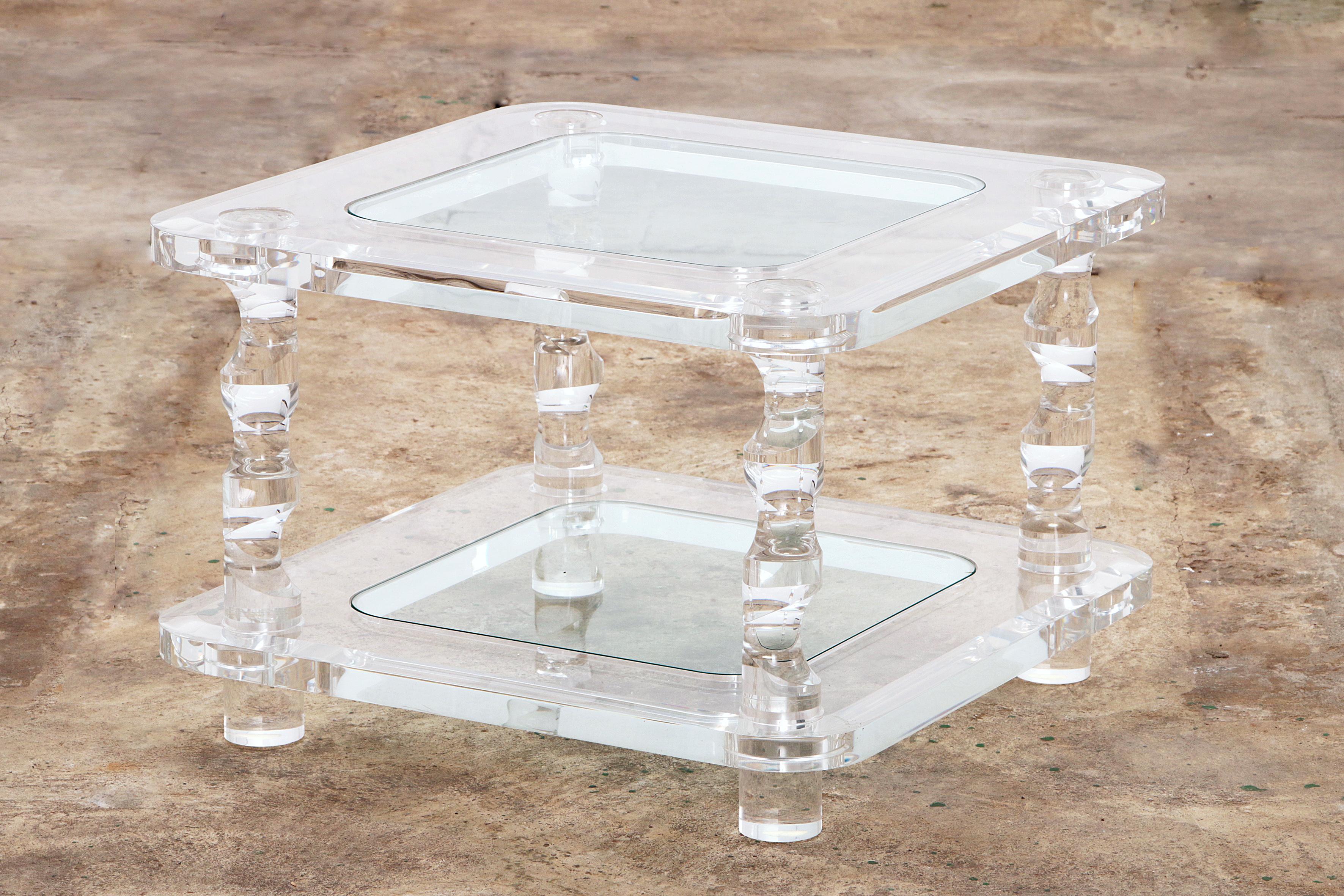 Mid-Century Modern French Coffee Table Lucite and Glass Maison Romeo, 1970s For Sale